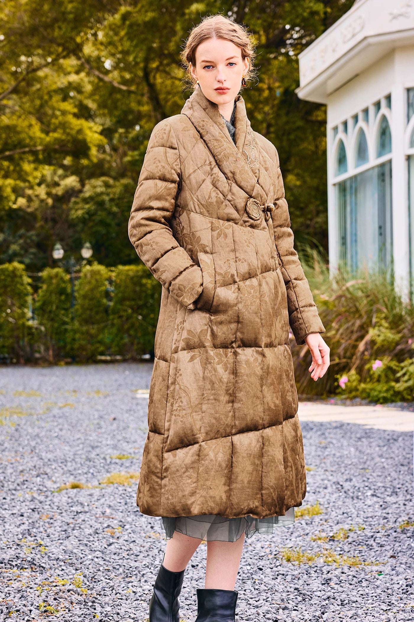 KAMILAN Women's Jacquard Down Jacket New Chinese Style White Goose Down Coat 2025 Winter