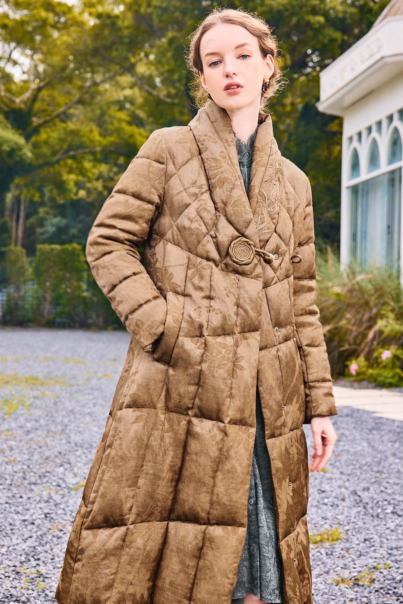 KAMILAN Women's Jacquard Down Jacket New Chinese Style White Goose Down Coat 2025 Winter