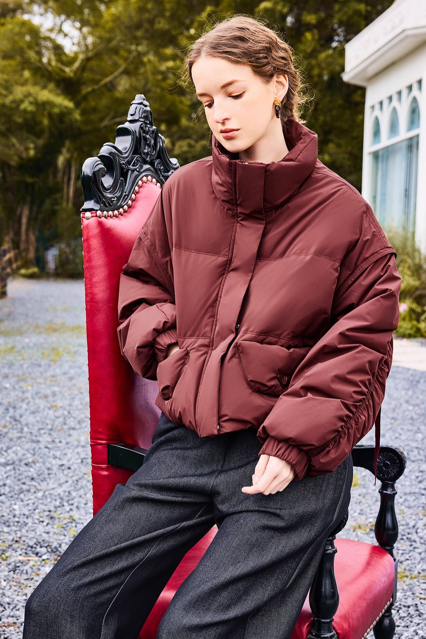 KAMILAN Women's Short Down Puffer Jacket 2025 Winter Casual High-Neck White Duck Down Coat for Petite Figures