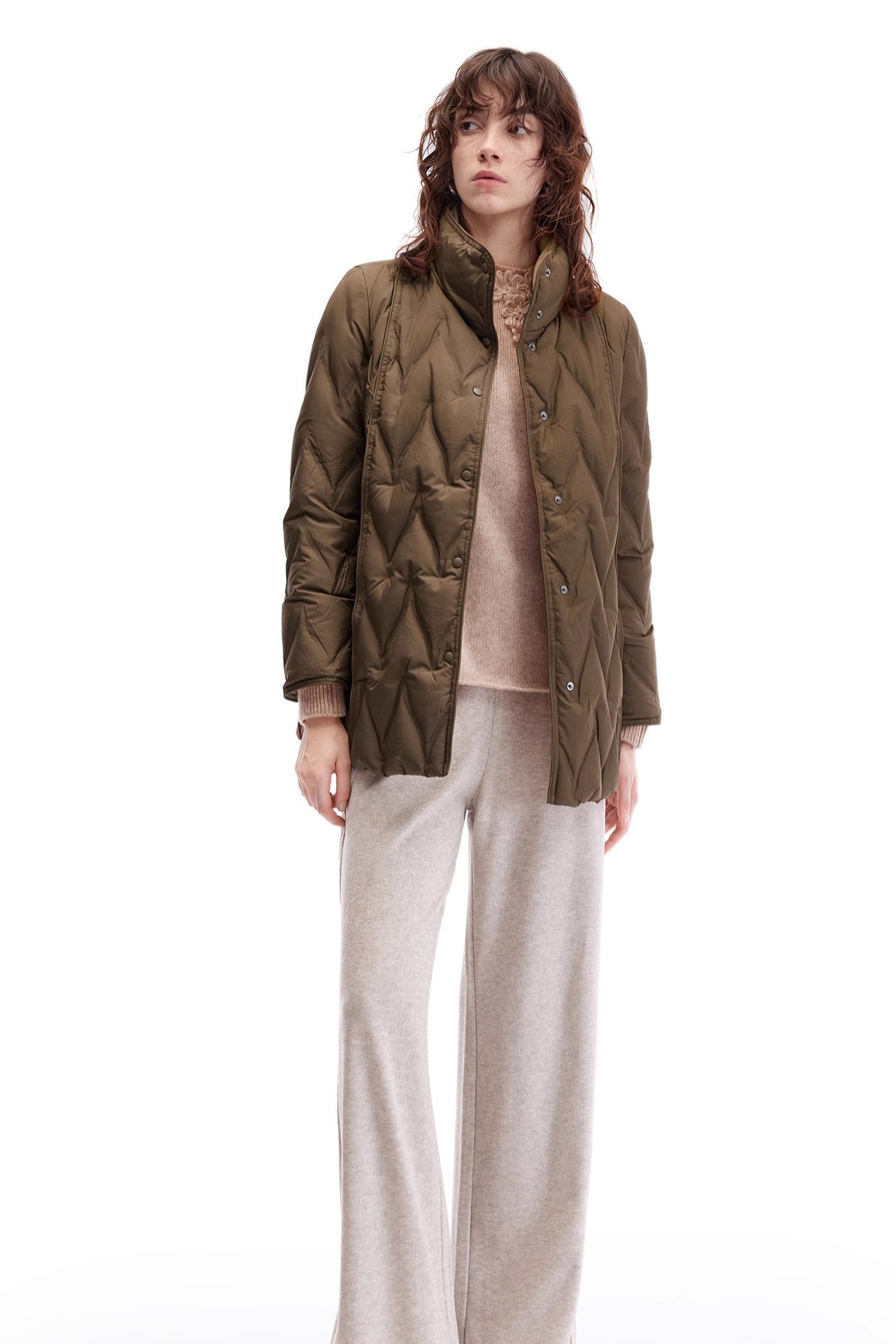 KAMILAN Women's Jacquard Diamond Quilted Down Jacket 2025 Winter High-Neck White Duck Down Puffer Coat