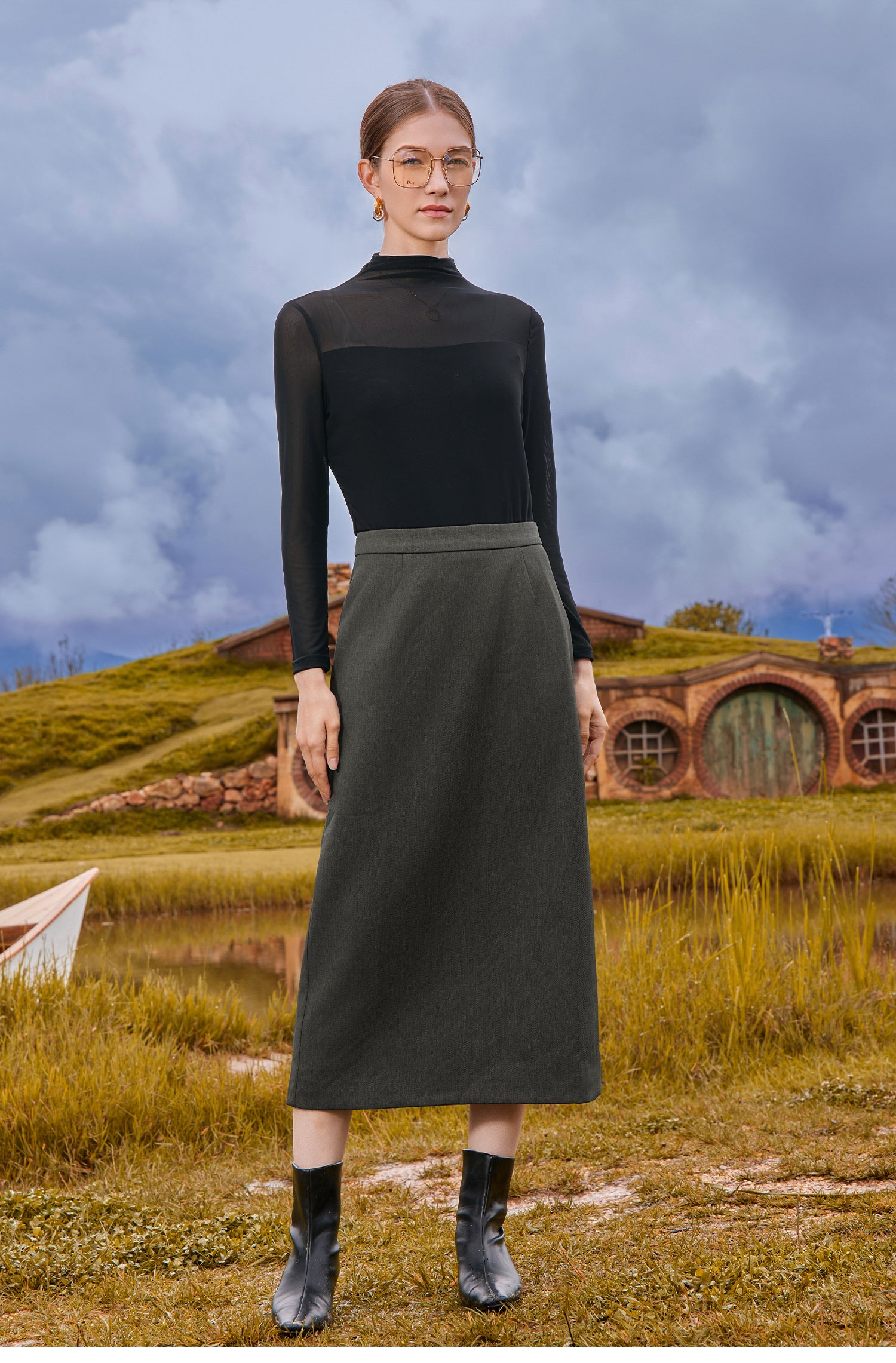 KAMILAN Shenxun Long-sleeved T-shirt with Collar for Women, 2025 Autumn New Style, Fashionable Mesh Underwear Design Top