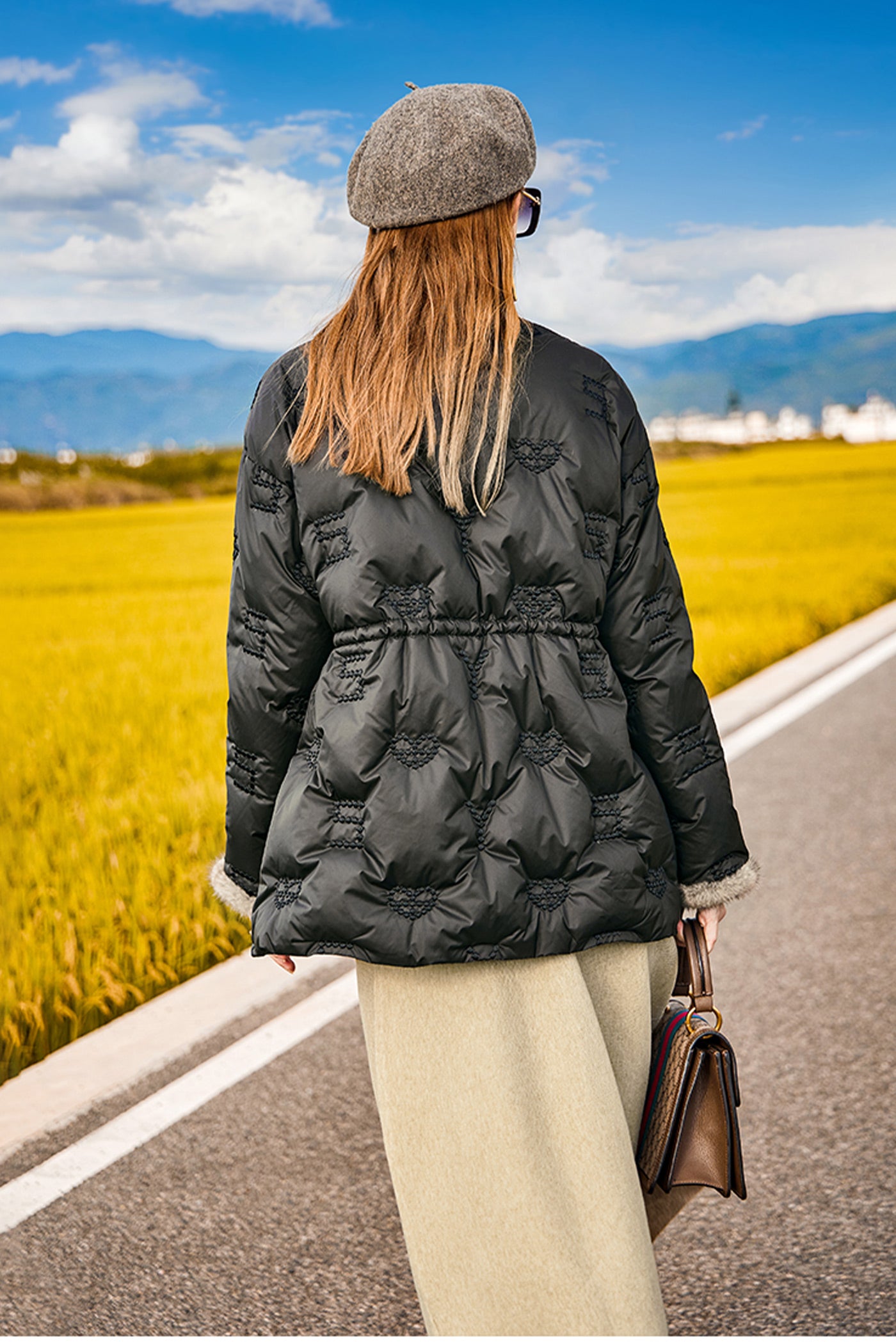 KAMILAN Women's Mink Fur Collar Down Jacket – 2025 Winter Collection, Stylish High Neck White Goose Down Coat