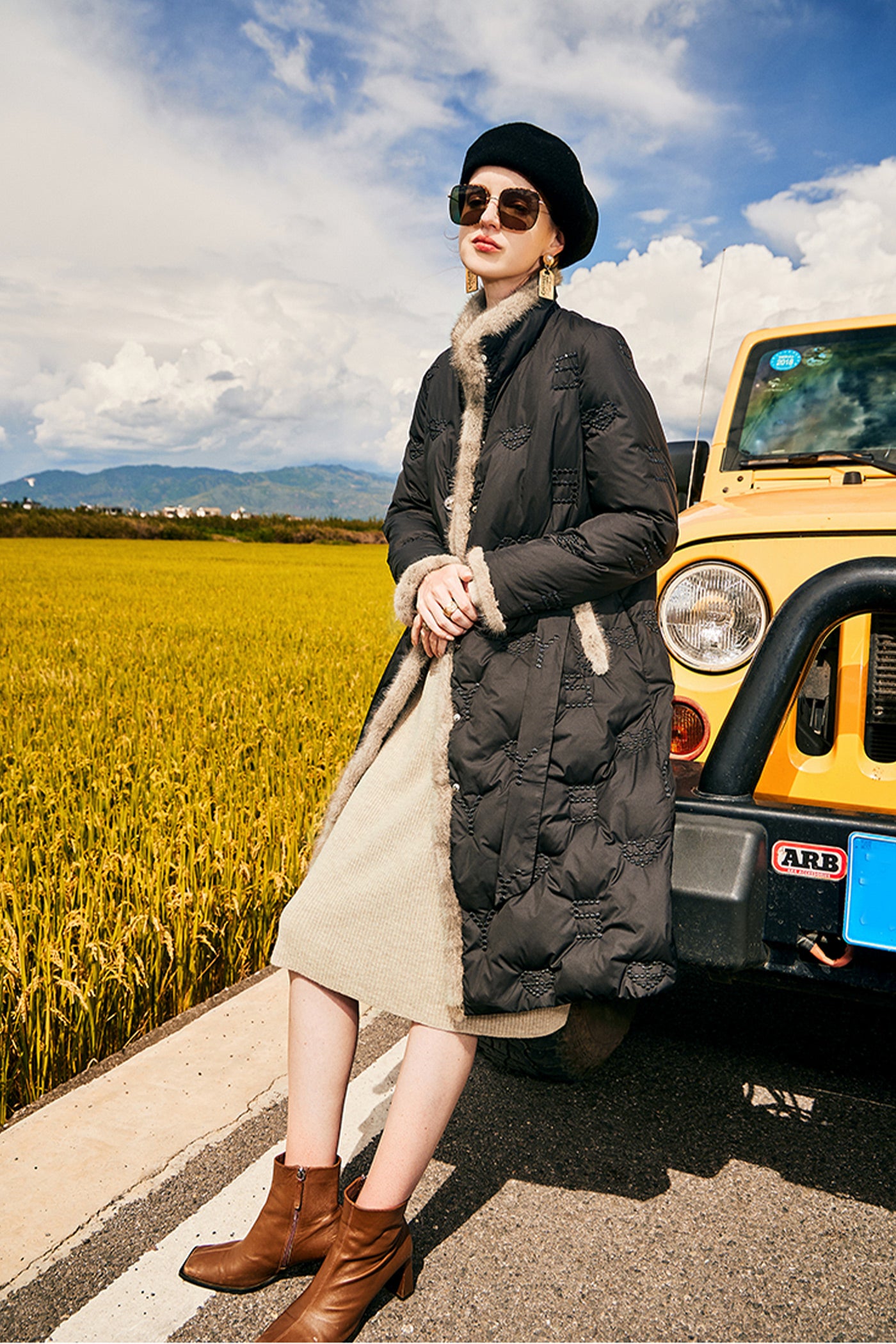 KAMILAN Women's Mink Fur Collar Down Jacket – 2025 Winter Collection, Stylish High Neck White Goose Down Coat