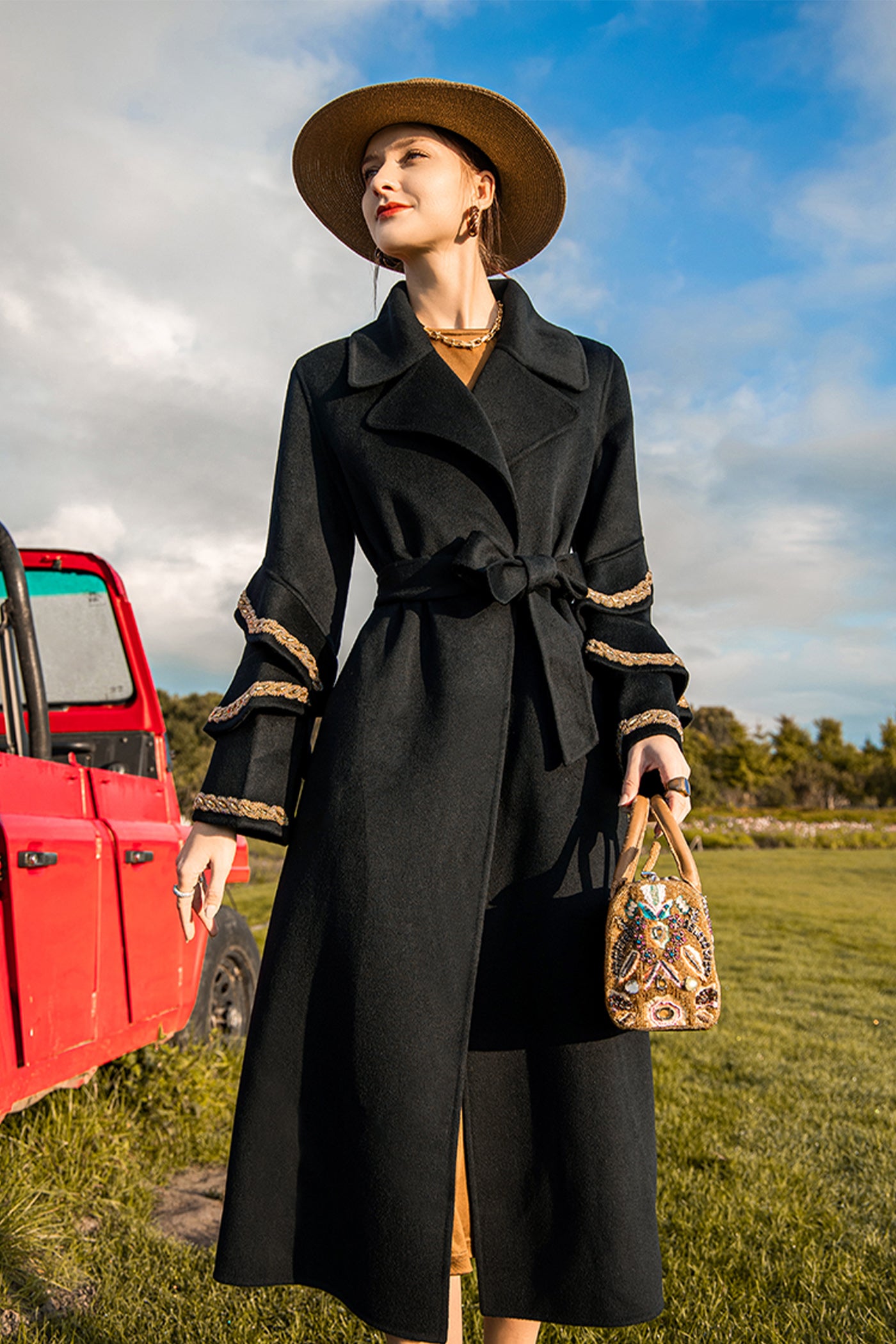 KAMILAN Elegant Double-Faced Wool Overcoat – 2025 Winter New Midi-Length Designer Women's Coat
