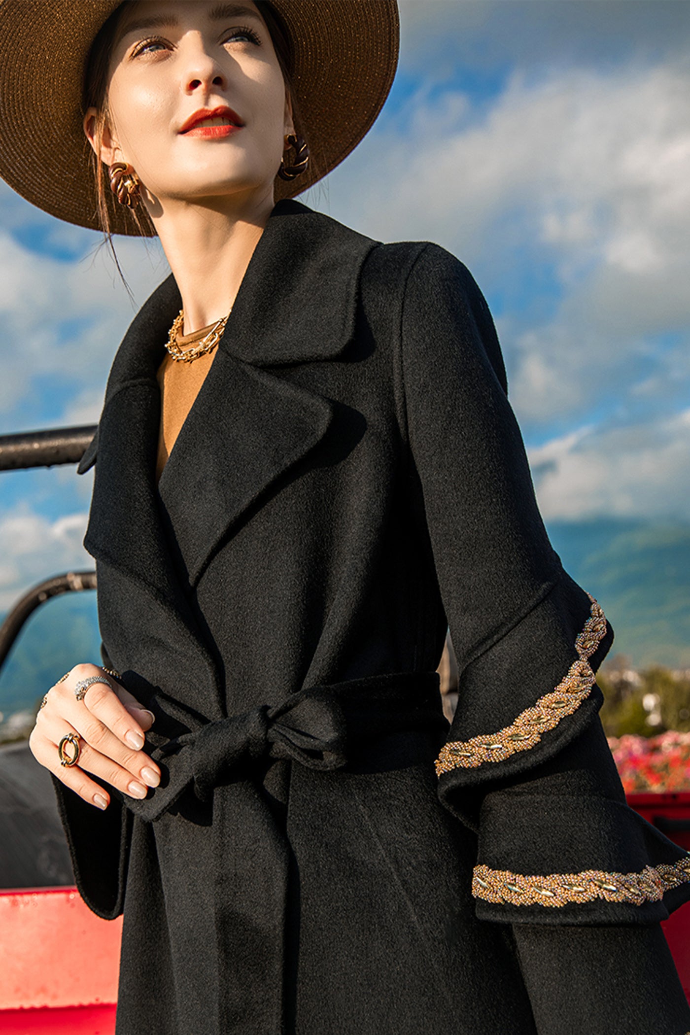 KAMILAN Elegant Double-Faced Wool Overcoat – 2025 Winter New Midi-Length Designer Women's Coat
