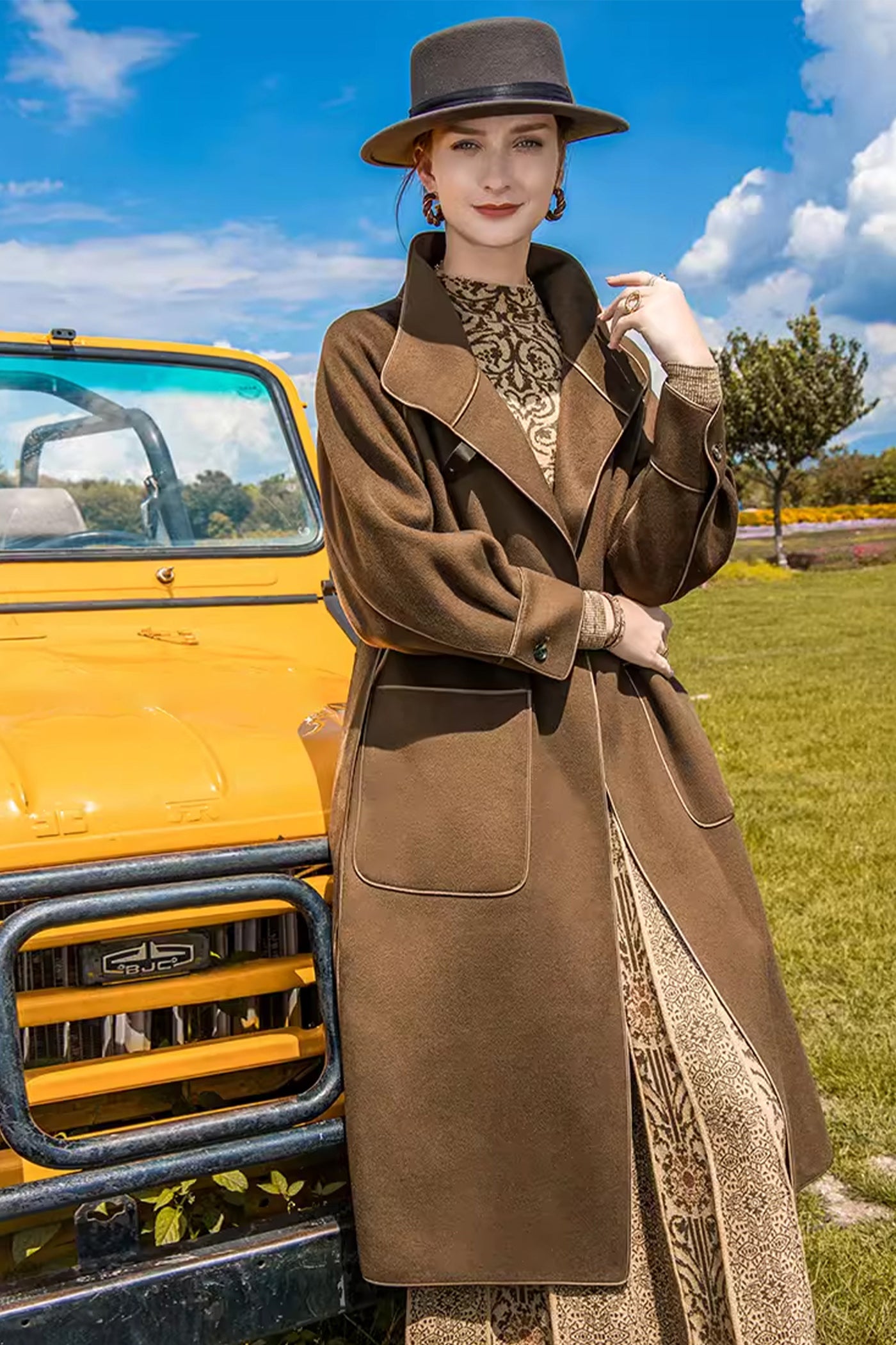 KAMILAN Women's Wool Coat 2025 Winter | Mid-Length Belted Double-Faced Wool Overcoat