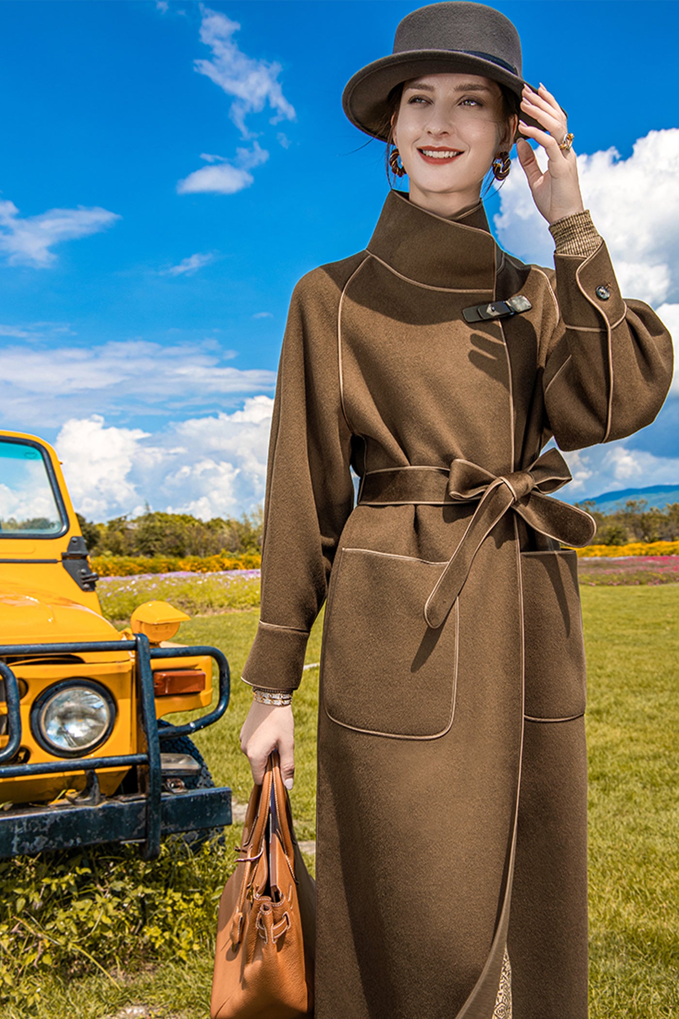 KAMILAN Women's Wool Coat 2025 Winter | Mid-Length Belted Double-Faced Wool Overcoat