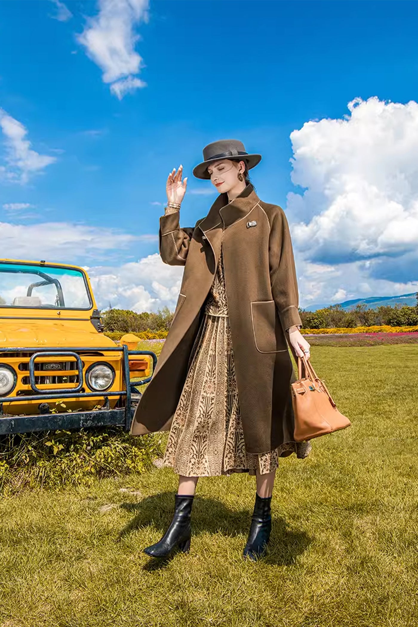 KAMILAN Women's Wool Coat 2025 Winter | Mid-Length Belted Double-Faced Wool Overcoat