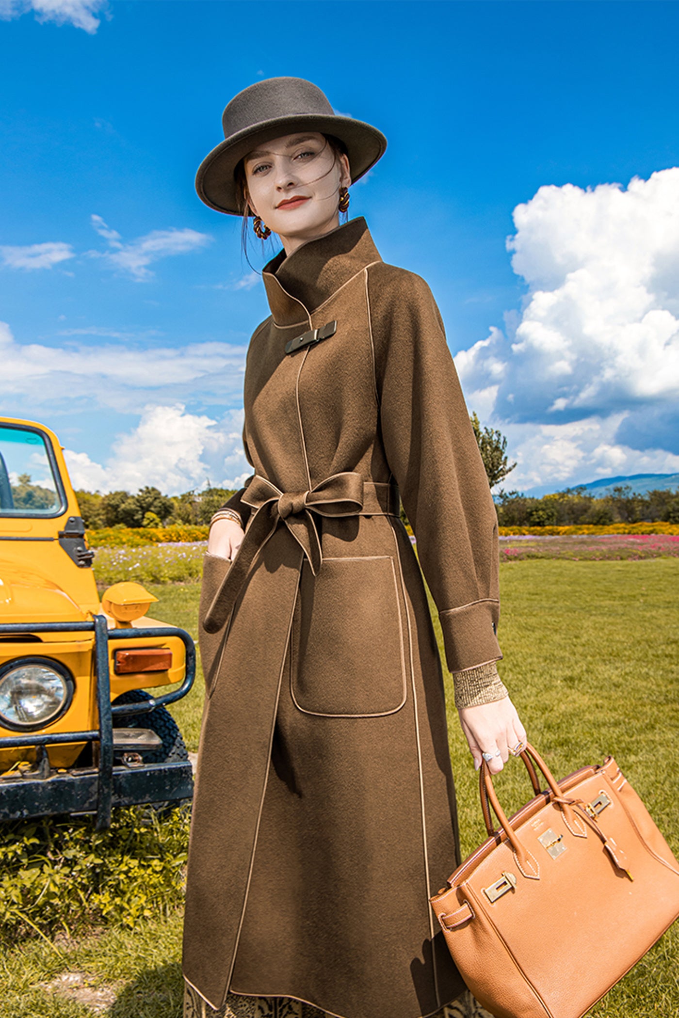 KAMILAN Women's Wool Coat 2025 Winter | Mid-Length Belted Double-Faced Wool Overcoat