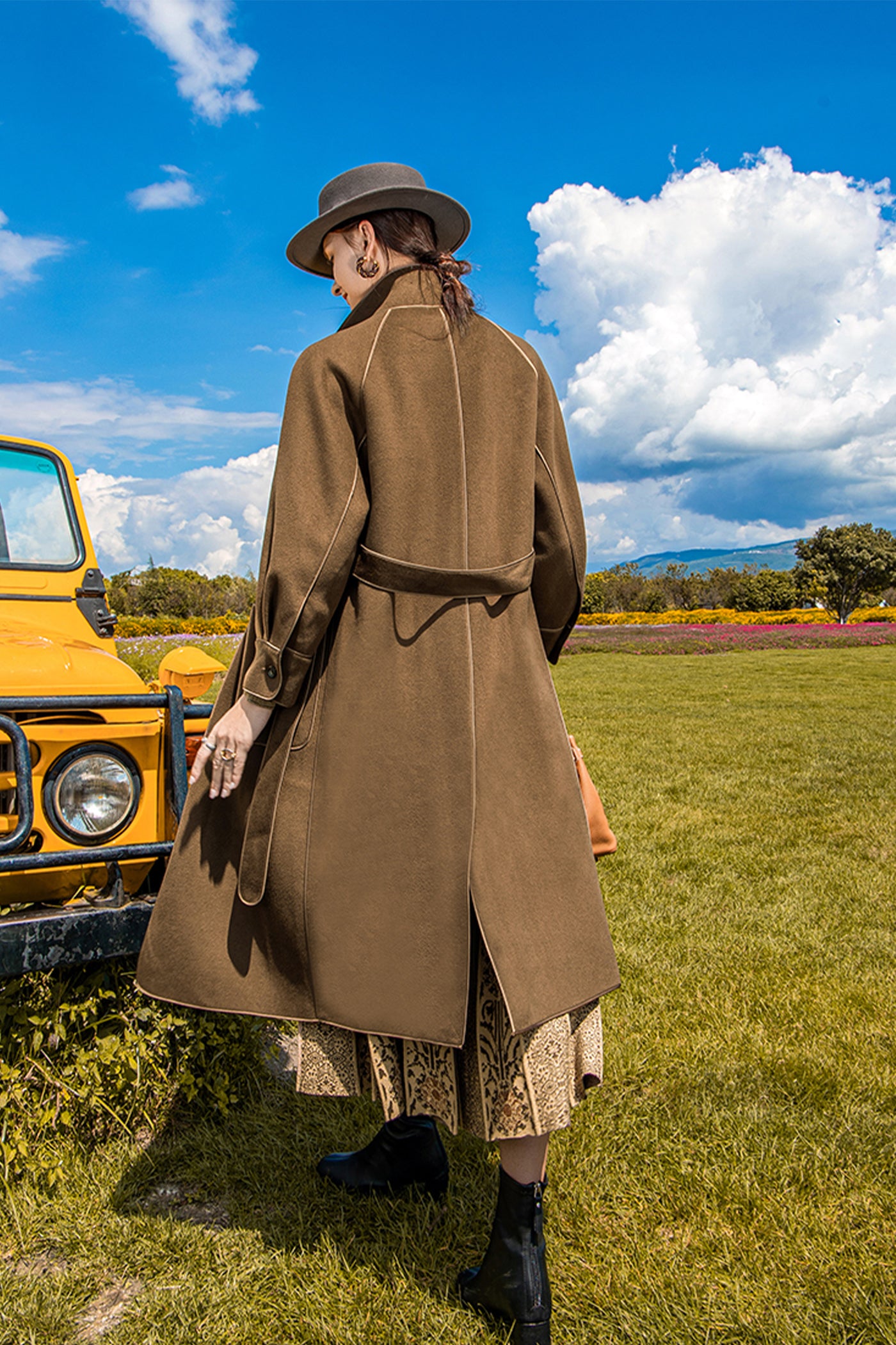 KAMILAN Women's Wool Coat 2025 Winter | Mid-Length Belted Double-Faced Wool Overcoat