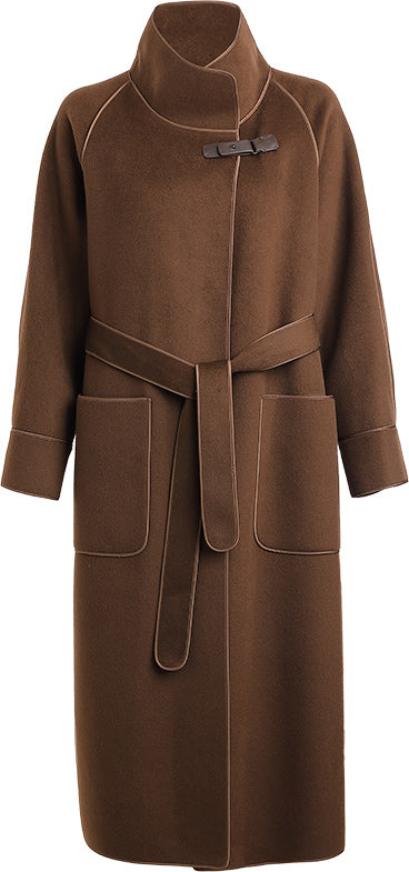 KAMILAN Women's Wool Coat 2025 Winter | Mid-Length Belted Double-Faced Wool Overcoat