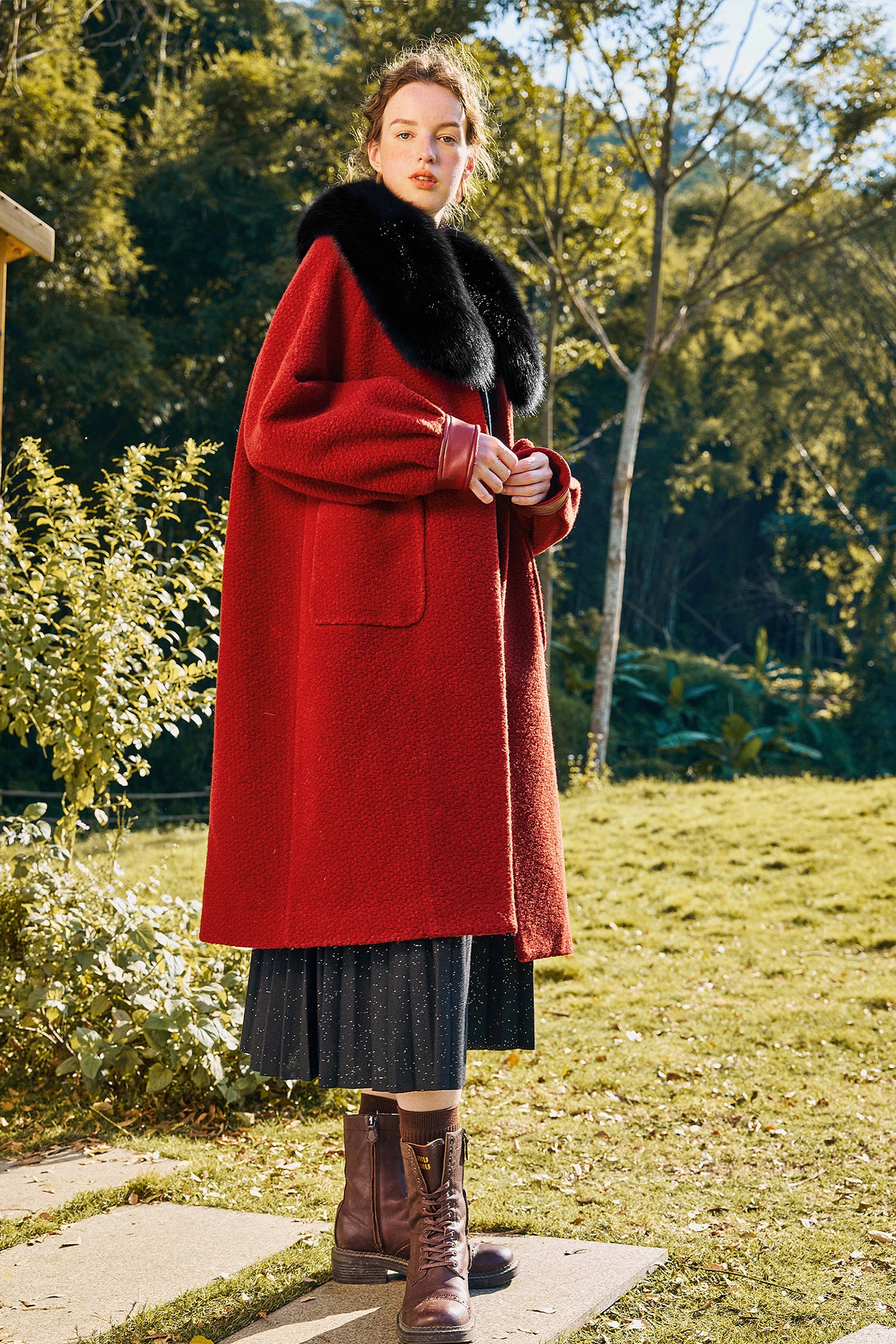KAMILAN Sheepskin Spliced Wool Coat Women's Coat