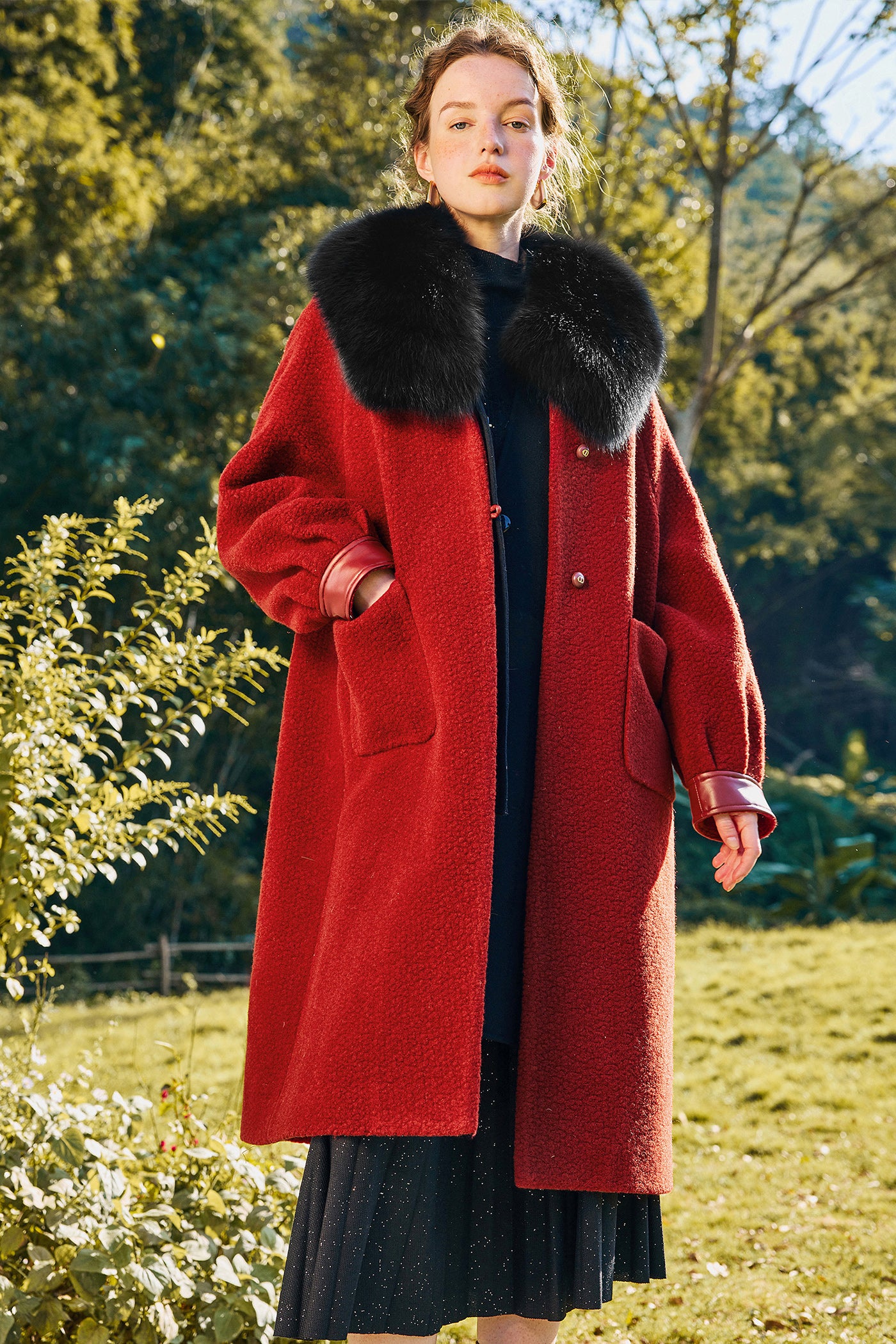 KAMILAN Sheepskin Spliced Wool Coat Women's Coat