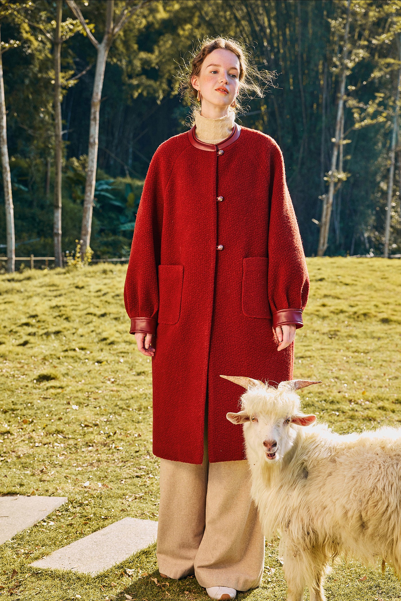 KAMILAN Sheepskin Spliced Wool Coat Women's Coat