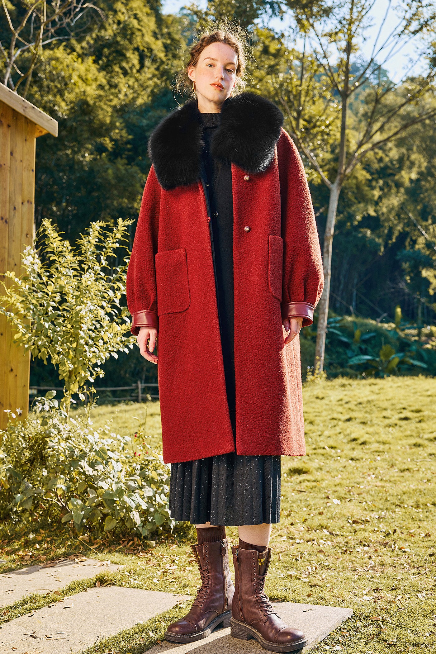 KAMILAN Sheepskin Spliced Wool Coat Women's Coat