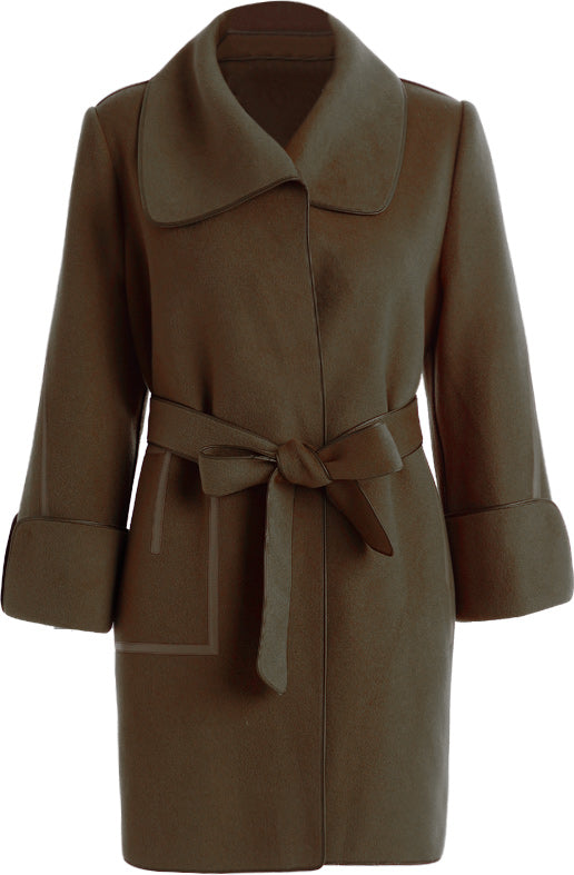 KAMILAN Women's Wool Coat – 2025 Winter New Elegant Double-Faced Midi Overcoat with Belt
