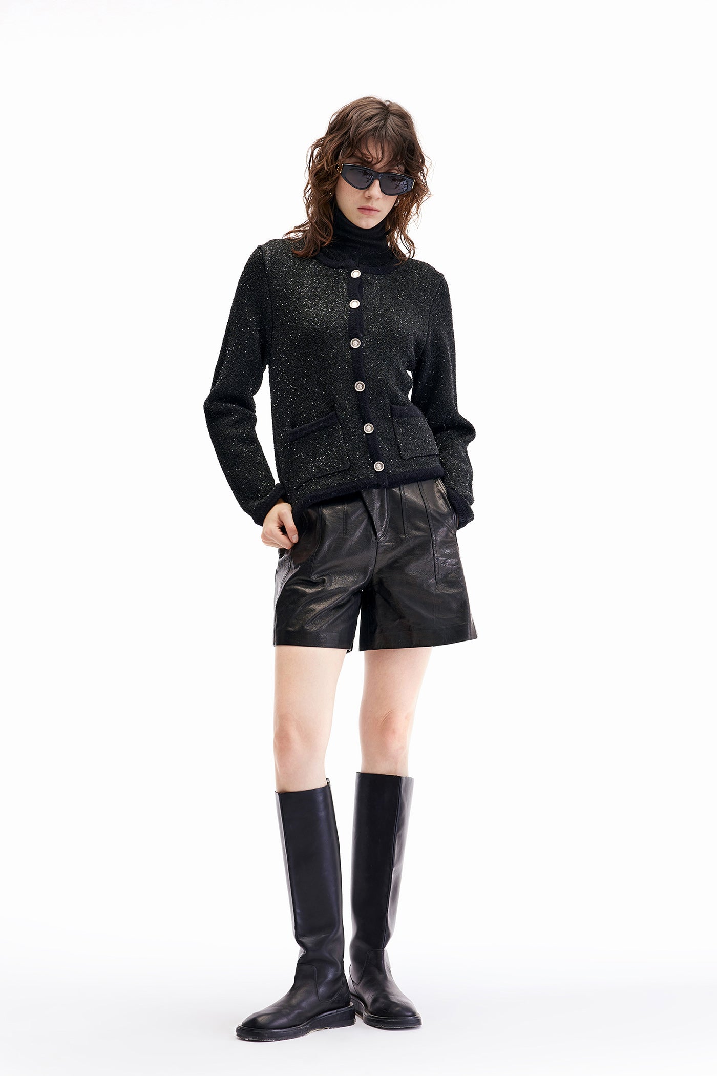 KAMILAN Women's Short Tweed Jacket – 2025 Autumn/Winter New French Chic Black Wool Coat Top