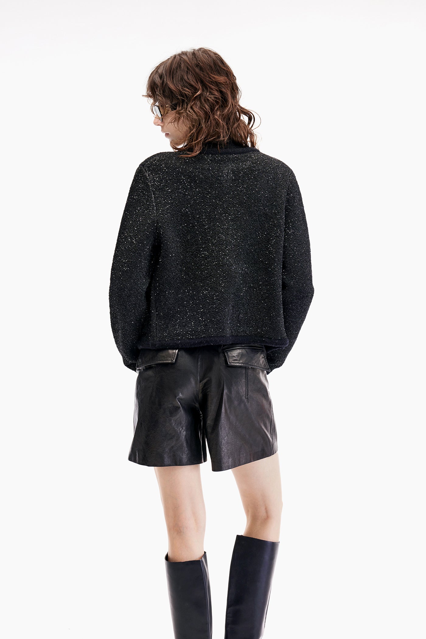 KAMILAN Women's Short Tweed Jacket – 2025 Autumn/Winter New French Chic Black Wool Coat Top
