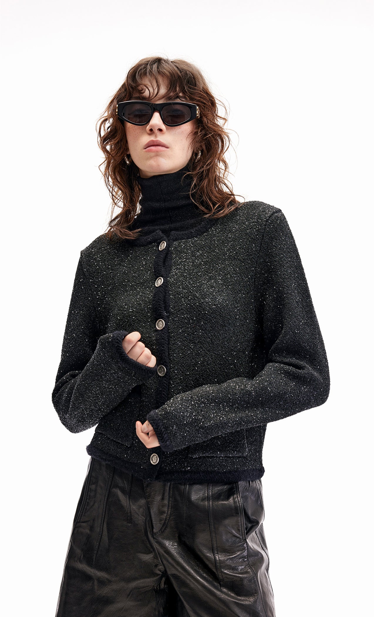 KAMILAN Women's Short Tweed Jacket – 2025 Autumn/Winter New French Chic Black Wool Coat Top