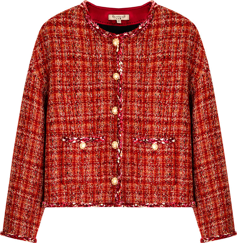KAMILAN Women's Tweed Short Jacket – 2025 Autumn New Chic French Style Cropped Coat
