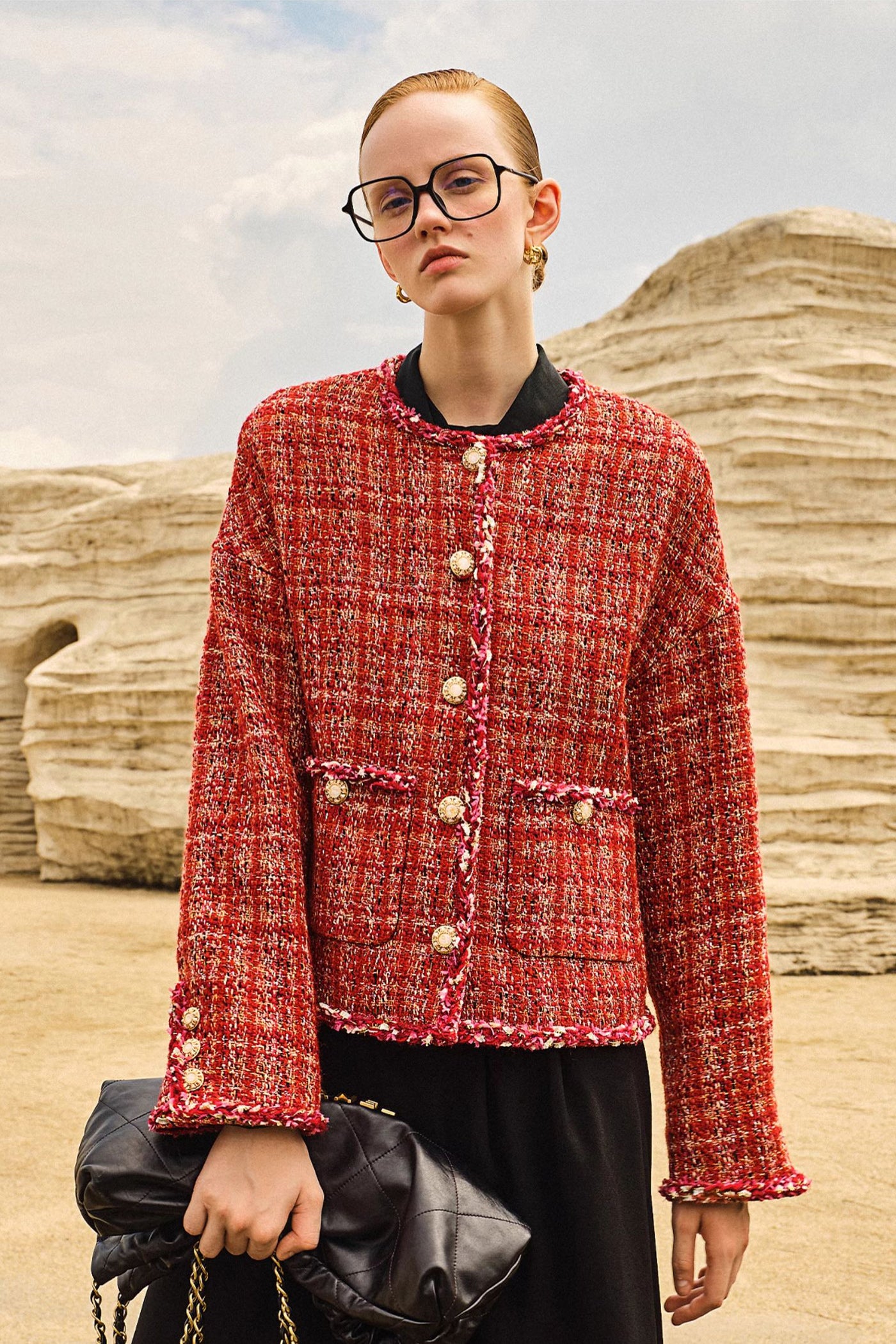 KAMILAN Women's Tweed Short Jacket – 2025 Autumn New Chic French Style Cropped Coat