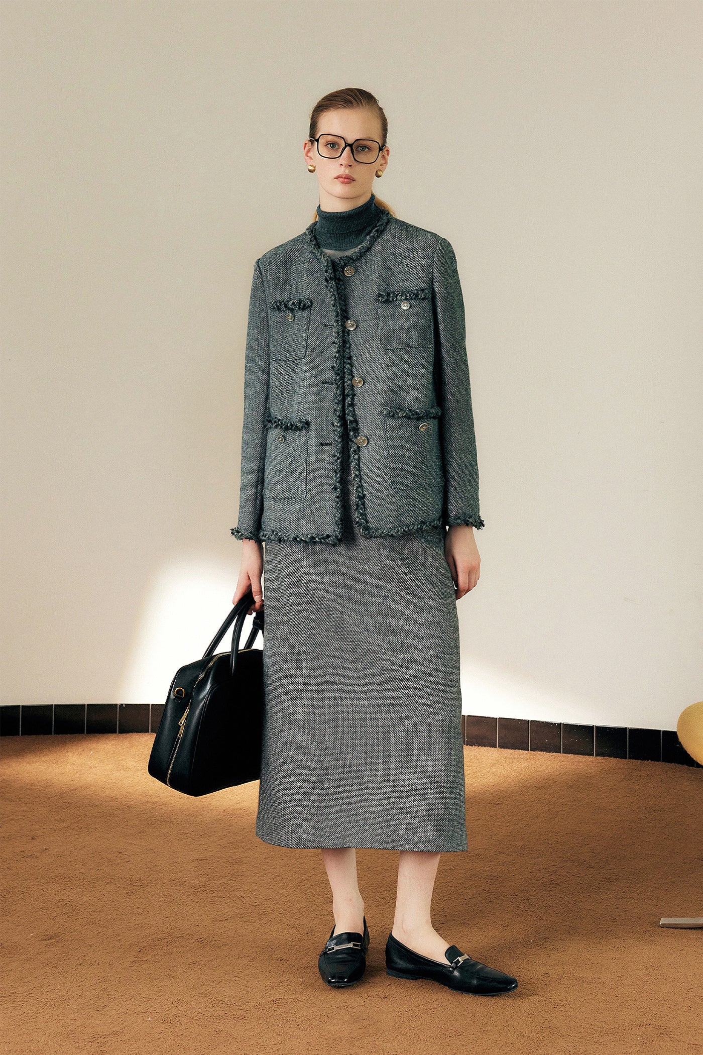 KAMILAN Women's Wool Tweed Short Jacket – 2025 Autumn New French Chic Cropped Coat