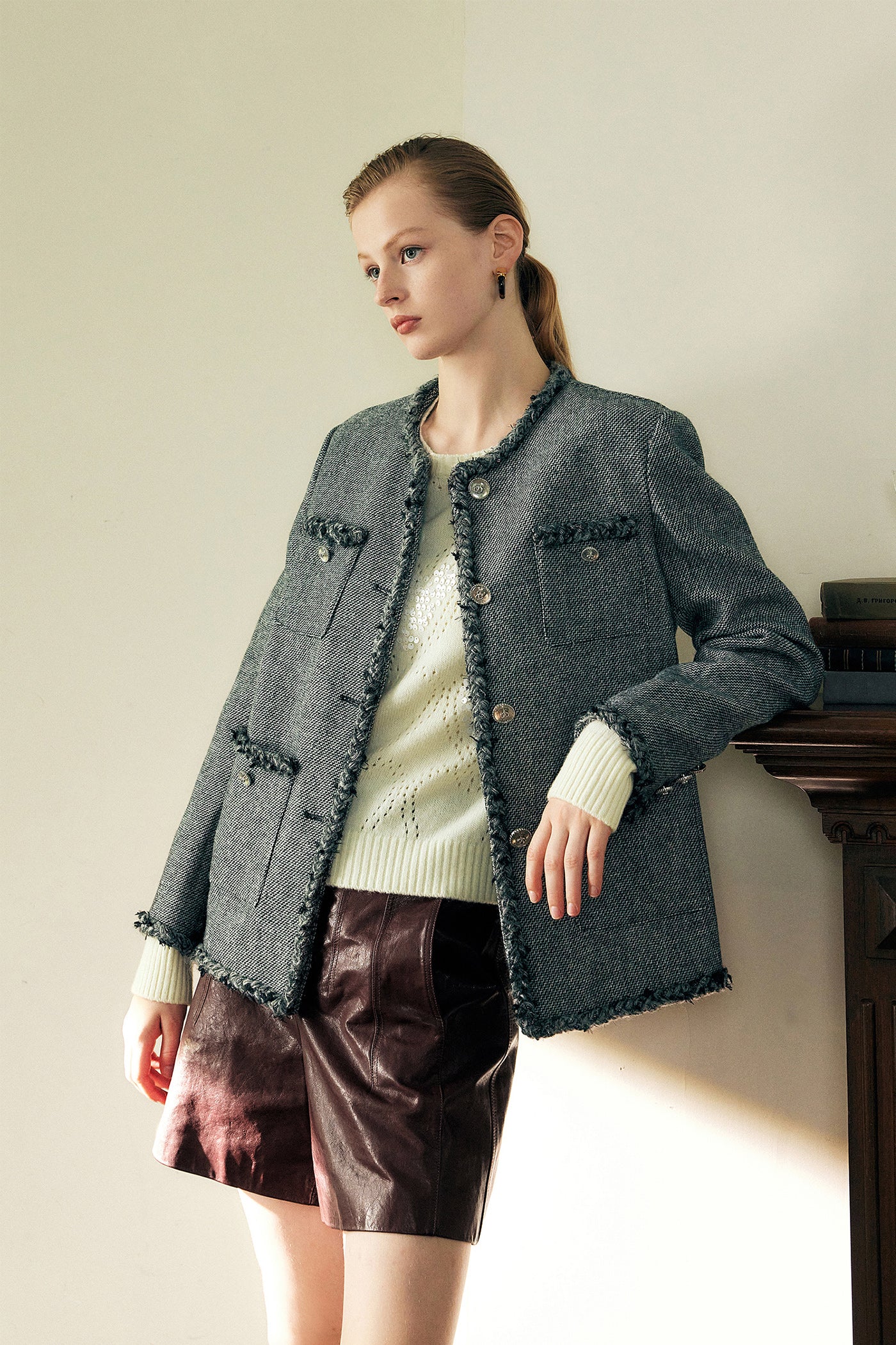 KAMILAN Women's Wool Tweed Short Jacket – 2025 Autumn New French Chic Cropped Coat