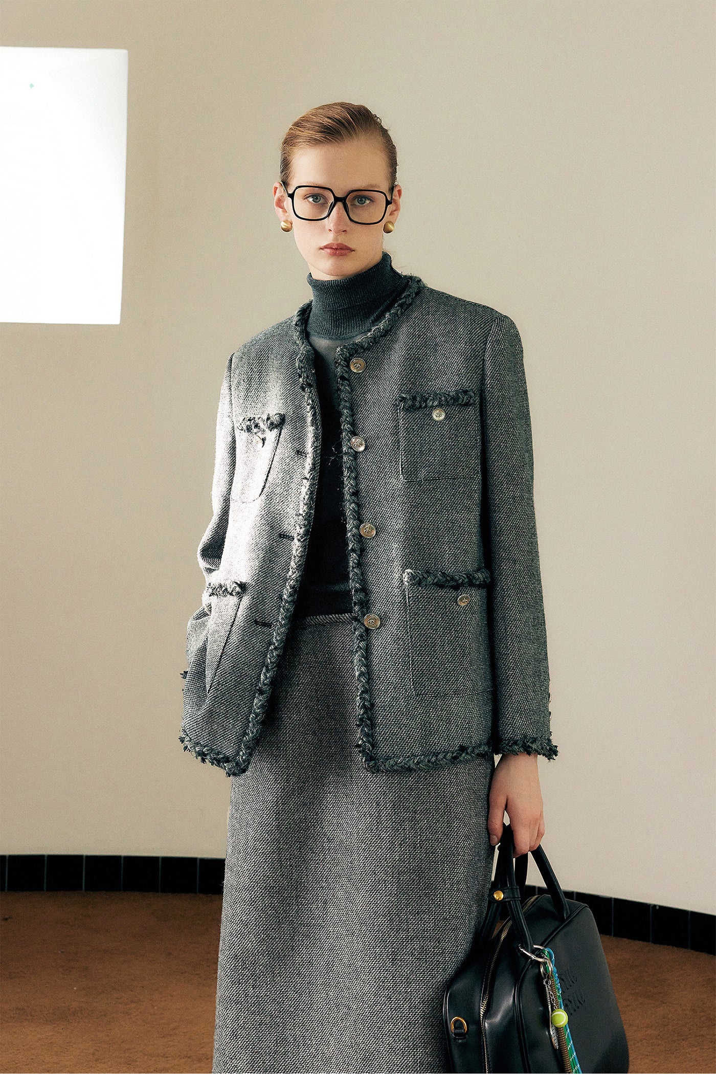 KAMILAN Women's Wool Tweed Short Jacket – 2025 Autumn New French Chic Cropped Coat