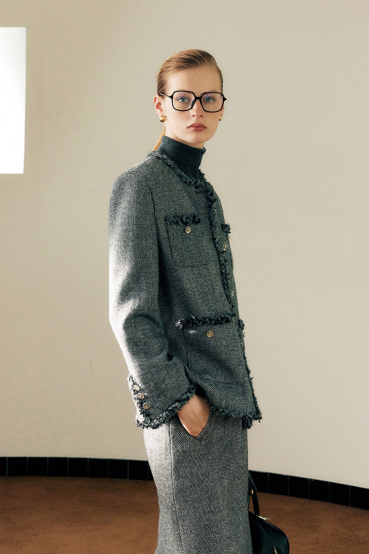 KAMILAN Women's Wool Tweed Short Jacket – 2025 Autumn New French Chic Cropped Coat