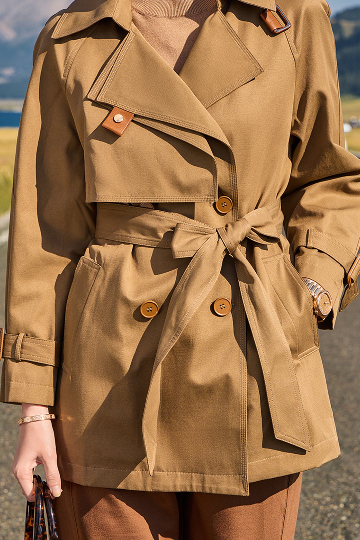 KAMILAN Women's Classic Double-Breasted Trench Coat – 2025 Autumn New Vintage British Style Khaki Casual Outerwear