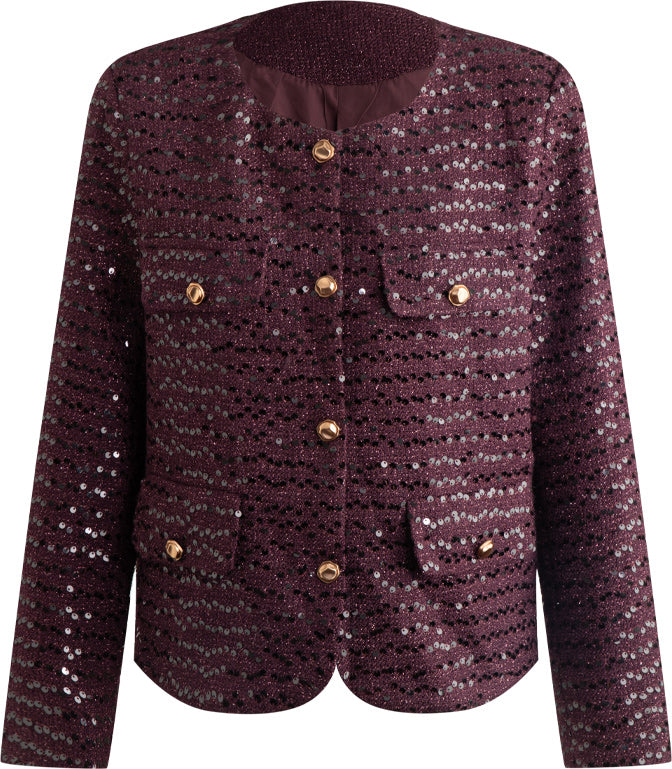 KAMILAN French Tweed-Inspired Short Jacket – 2025 Autumn New Loose Fit Sequin Detail Outerwear