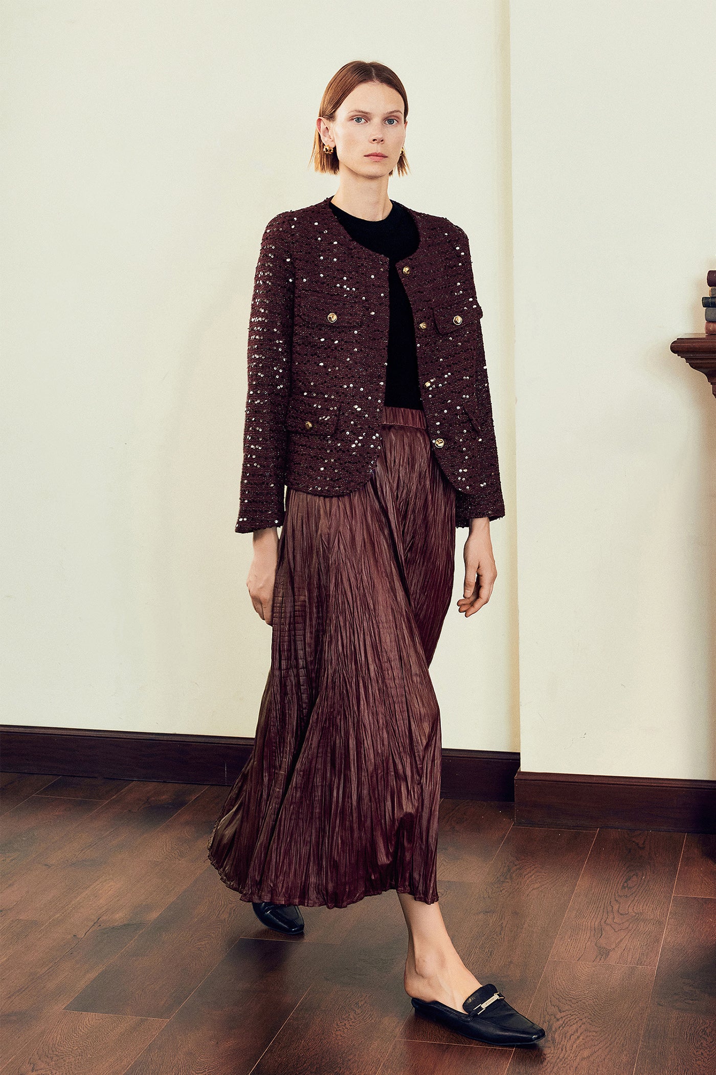 KAMILAN French Tweed-Inspired Short Jacket – 2025 Autumn New Loose Fit Sequin Detail Outerwear