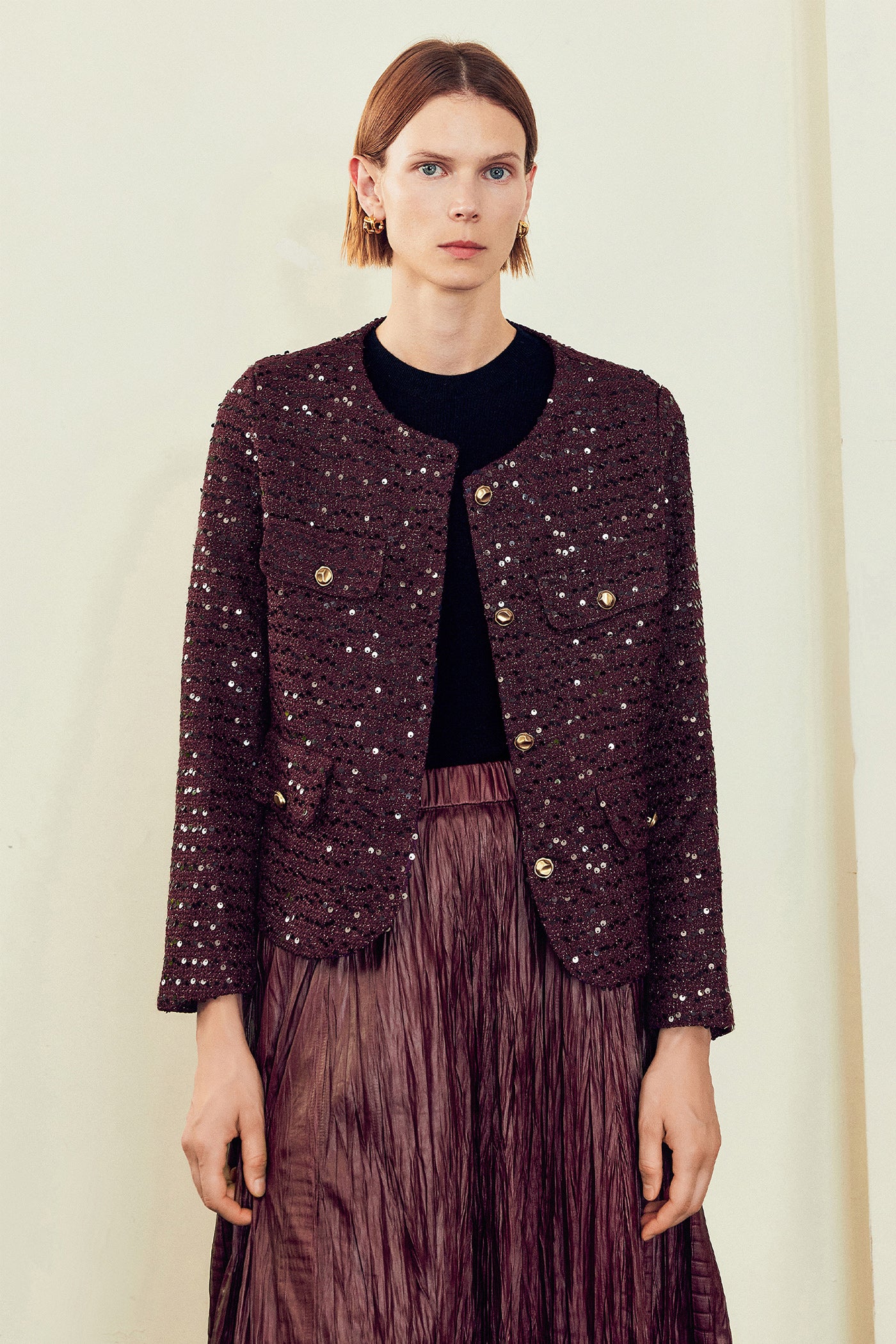 KAMILAN French Tweed-Inspired Short Jacket – 2025 Autumn New Loose Fit Sequin Detail Outerwear
