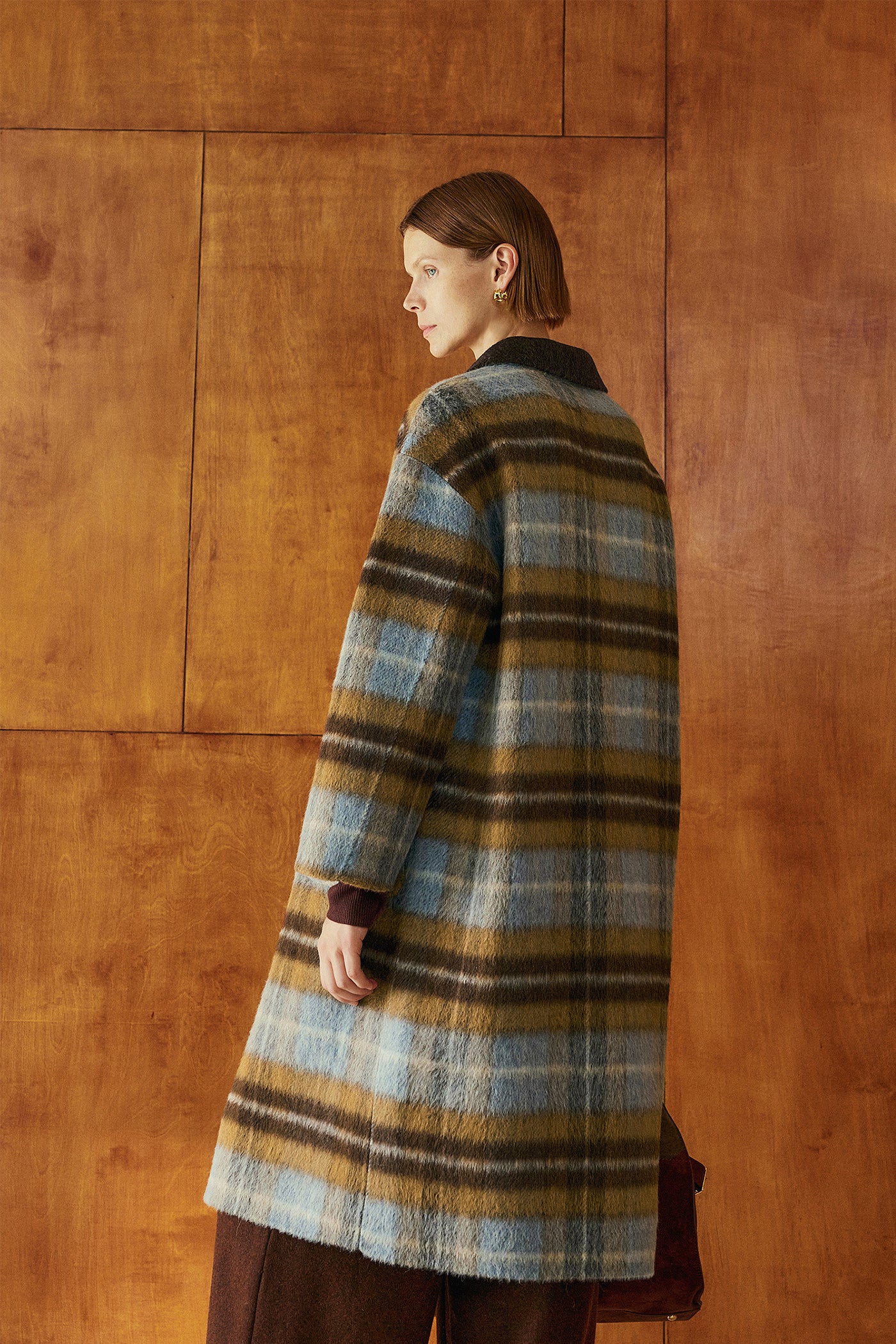 KAMILAN Houndstooth Wool Coat – 2025 Autumn New Mid-Length Double-Faced Wool Overcoat