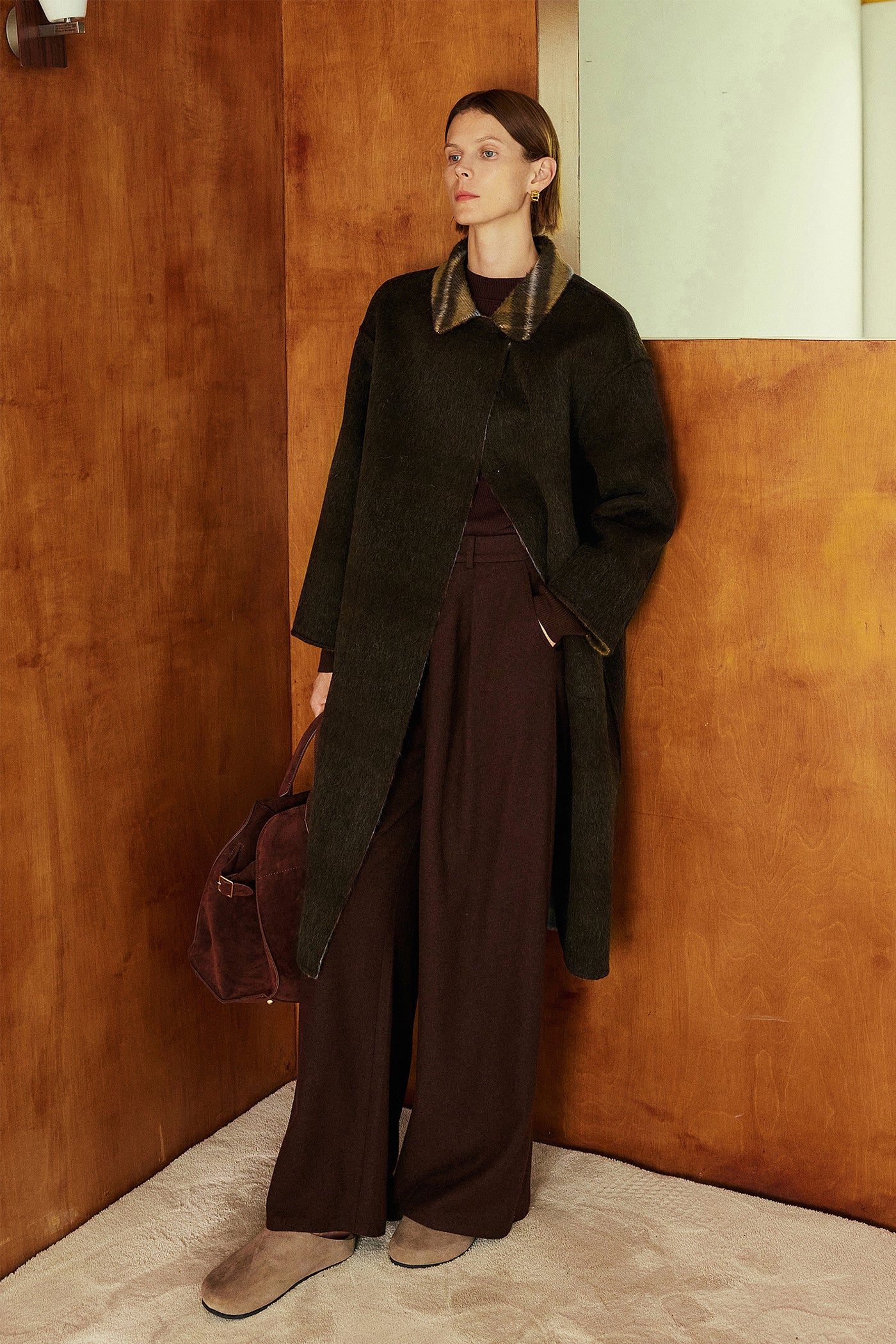 KAMILAN Houndstooth Wool Coat – 2025 Autumn New Mid-Length Double-Faced Wool Overcoat