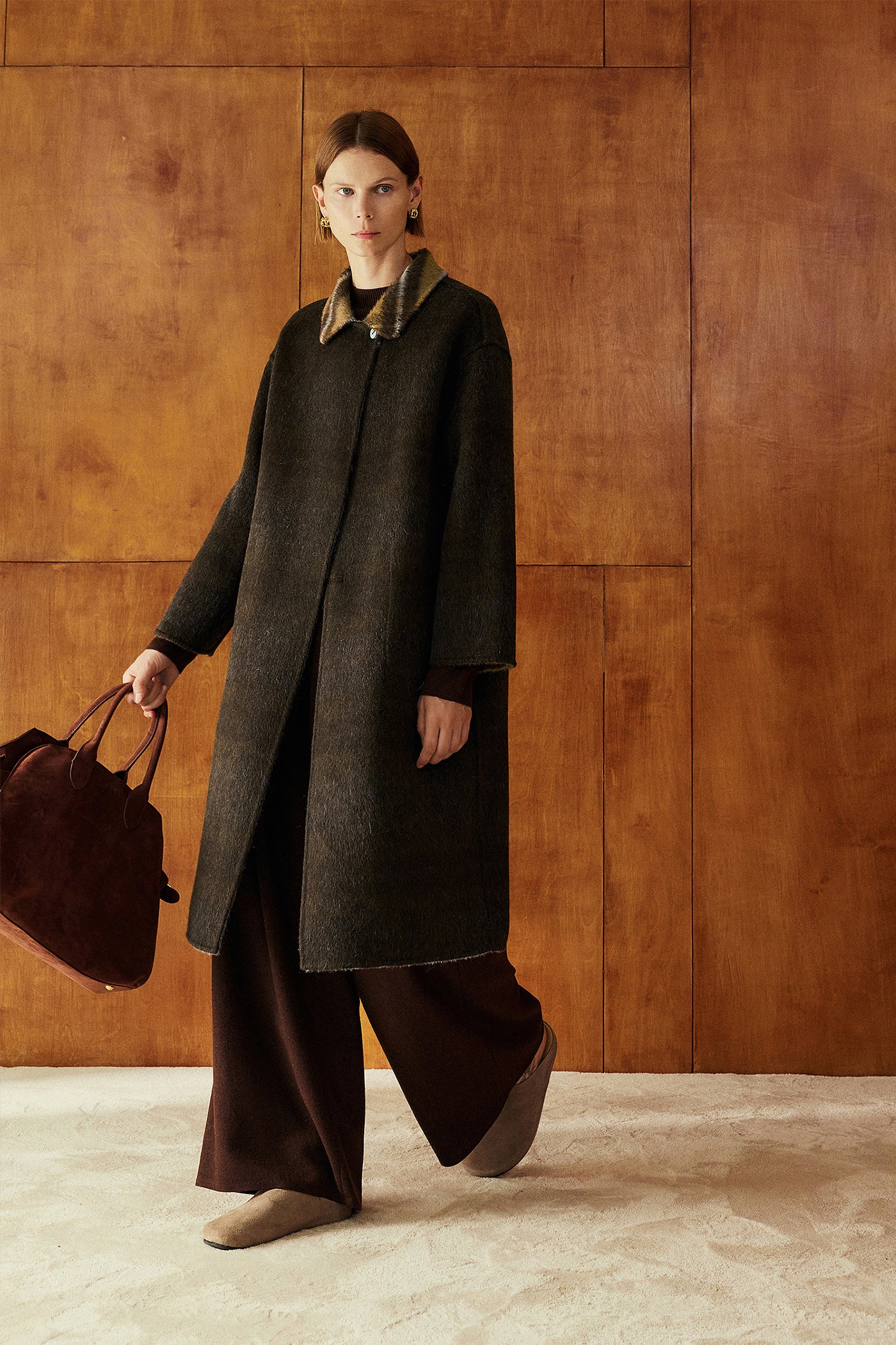 KAMILAN Houndstooth Wool Coat – 2025 Autumn New Mid-Length Double-Faced Wool Overcoat
