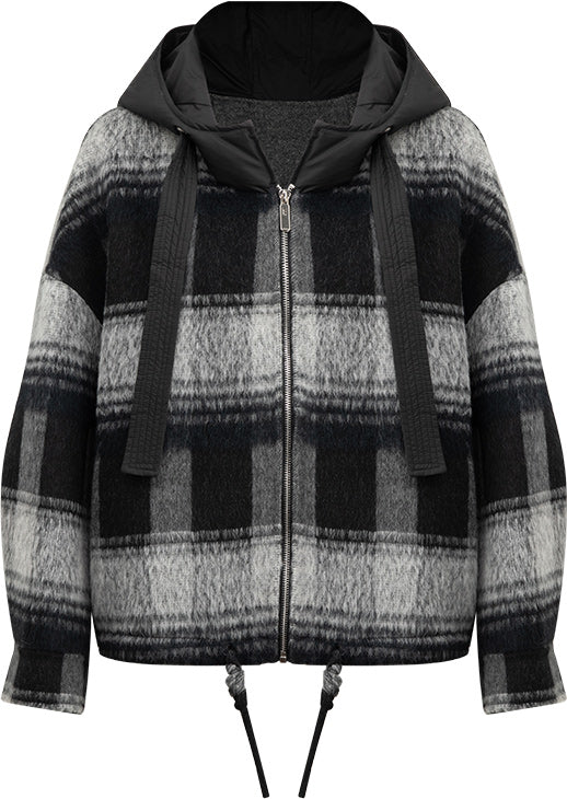 KAMILAN Short Wool Coat with Down Hood – 2025 Autumn New Double-Faced Wool Blend Jacket