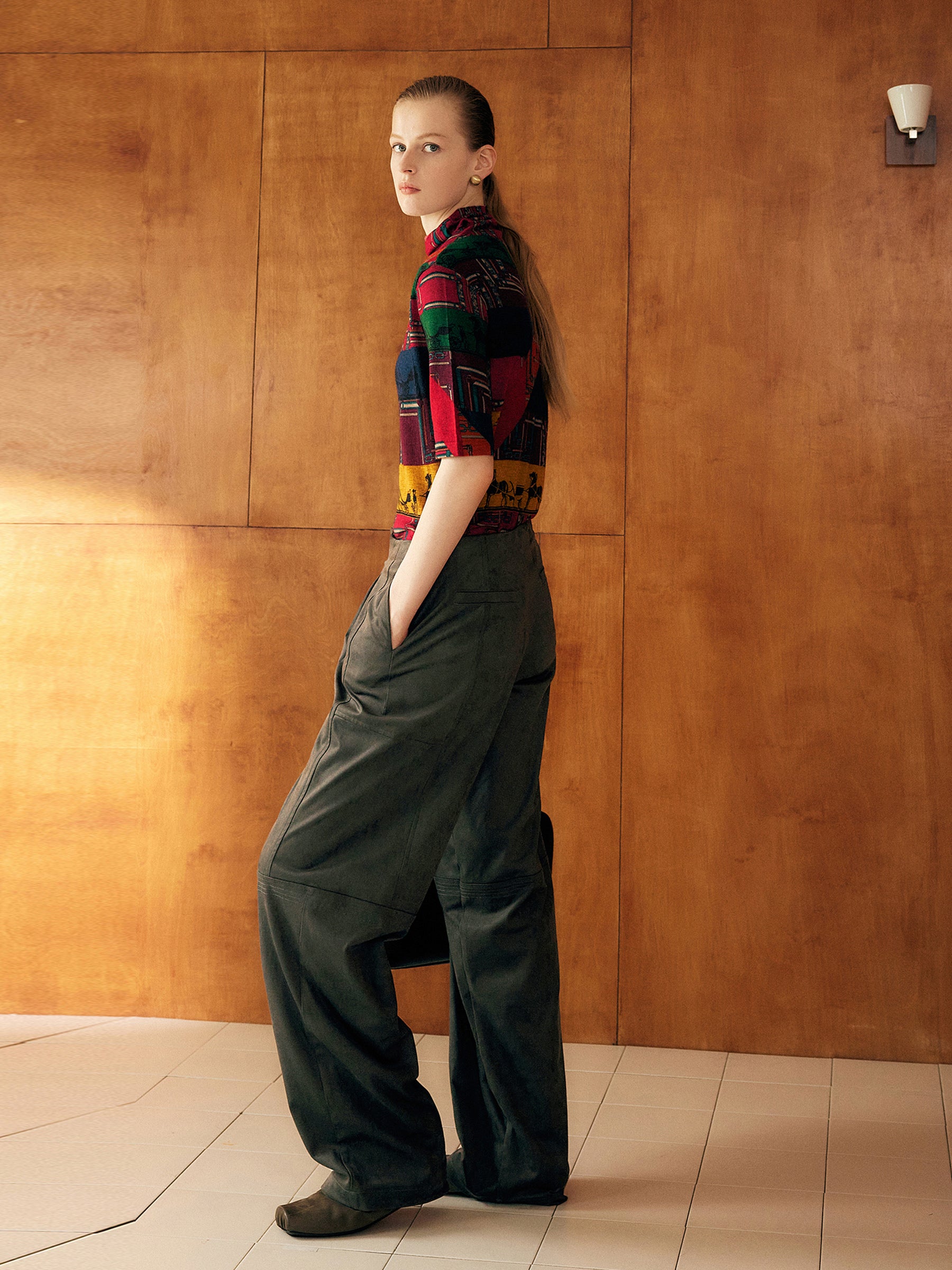 KAMILAN Women’s 2025 Fall 100% Merino Wool Printed Mock-Neck Knit Sweater Elegant Fine Long-Sleeve Pullover Top