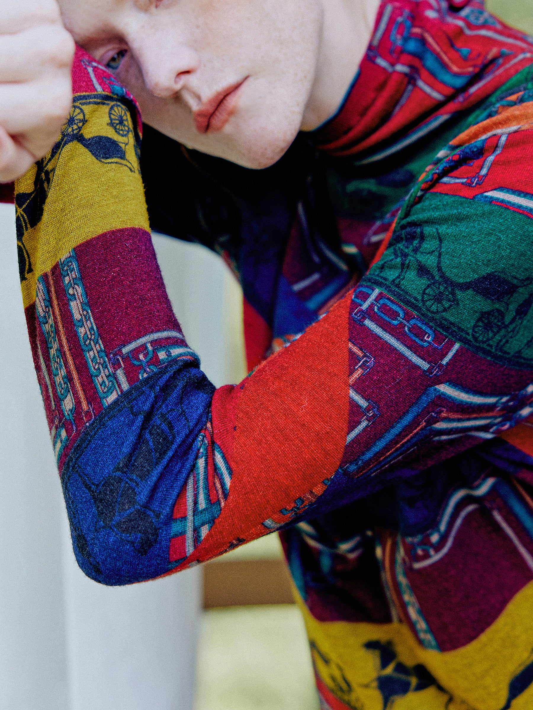 KAMILAN Women’s 2025 Fall 100% Merino Wool Printed Mock-Neck Knit Sweater Elegant Fine Long-Sleeve Pullover Top