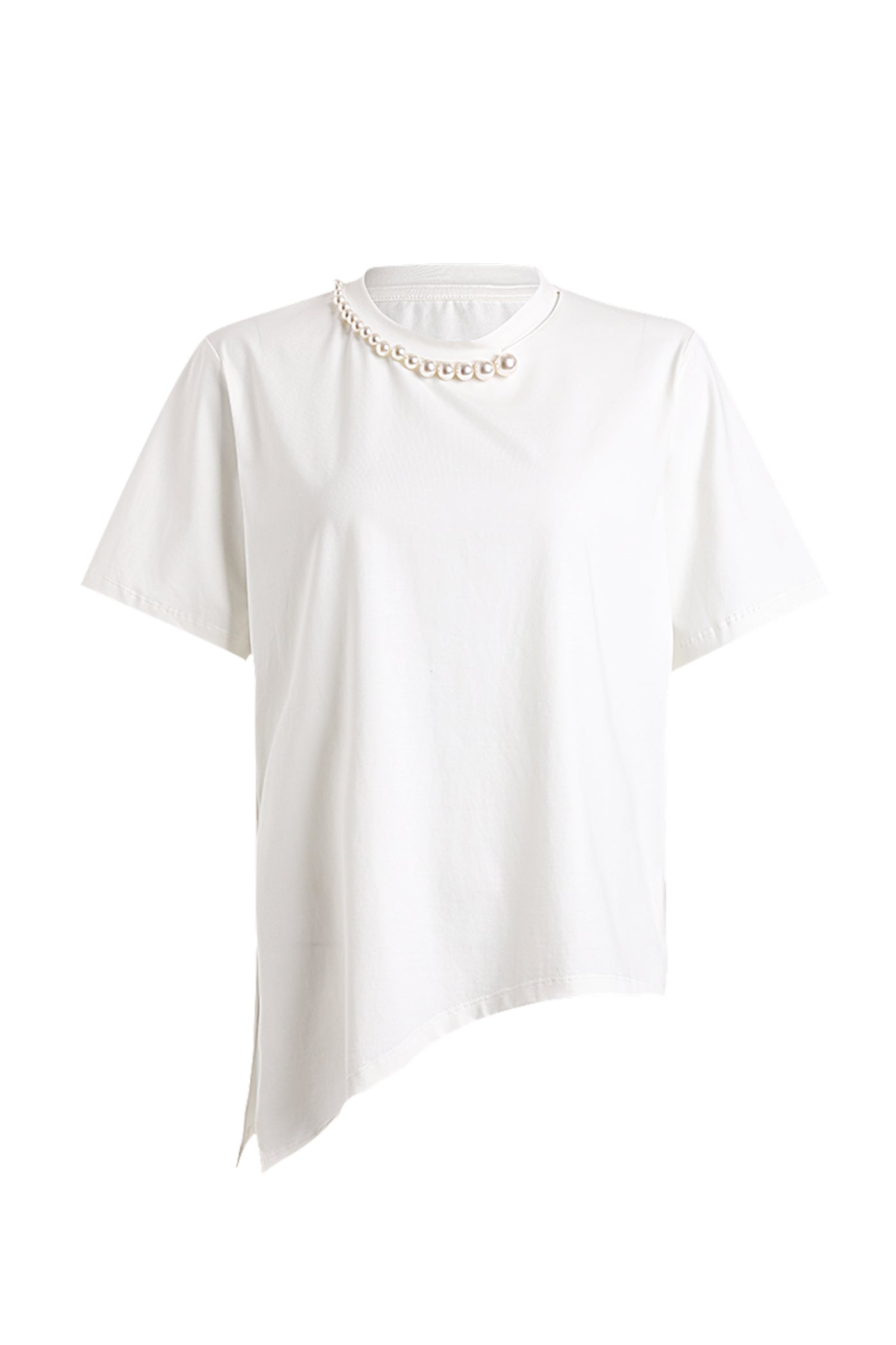 KAMILAN Pearl-Embellished Cotton Tee with Side Tie Detail