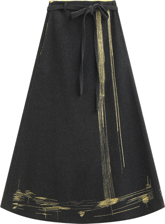 KAMILAN 2025 Autumn New Mid-Length Double-Faced Wool Midi Skirt