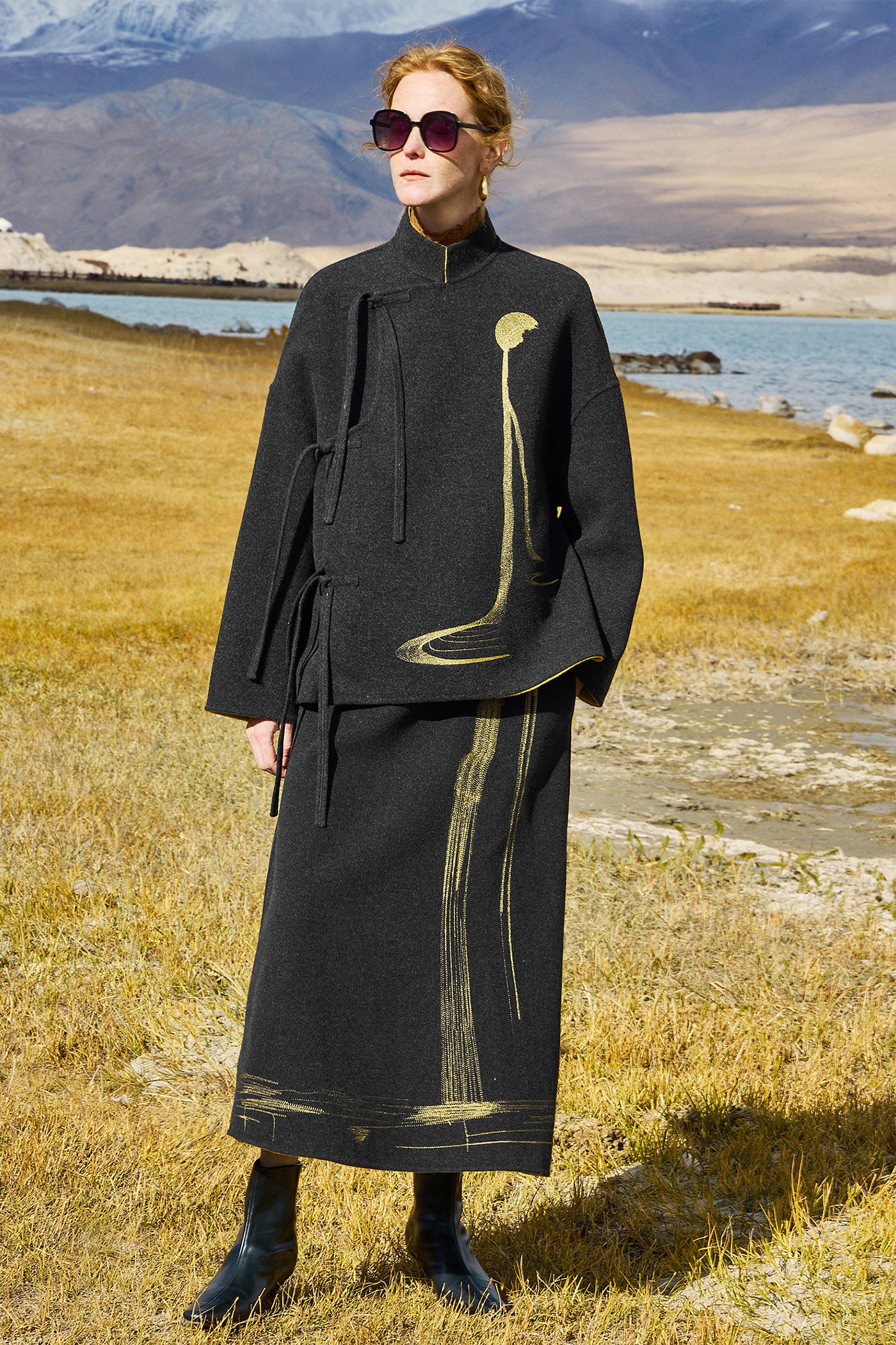 KAMILAN 2025 Autumn New Mid-Length Double-Faced Wool Midi Skirt