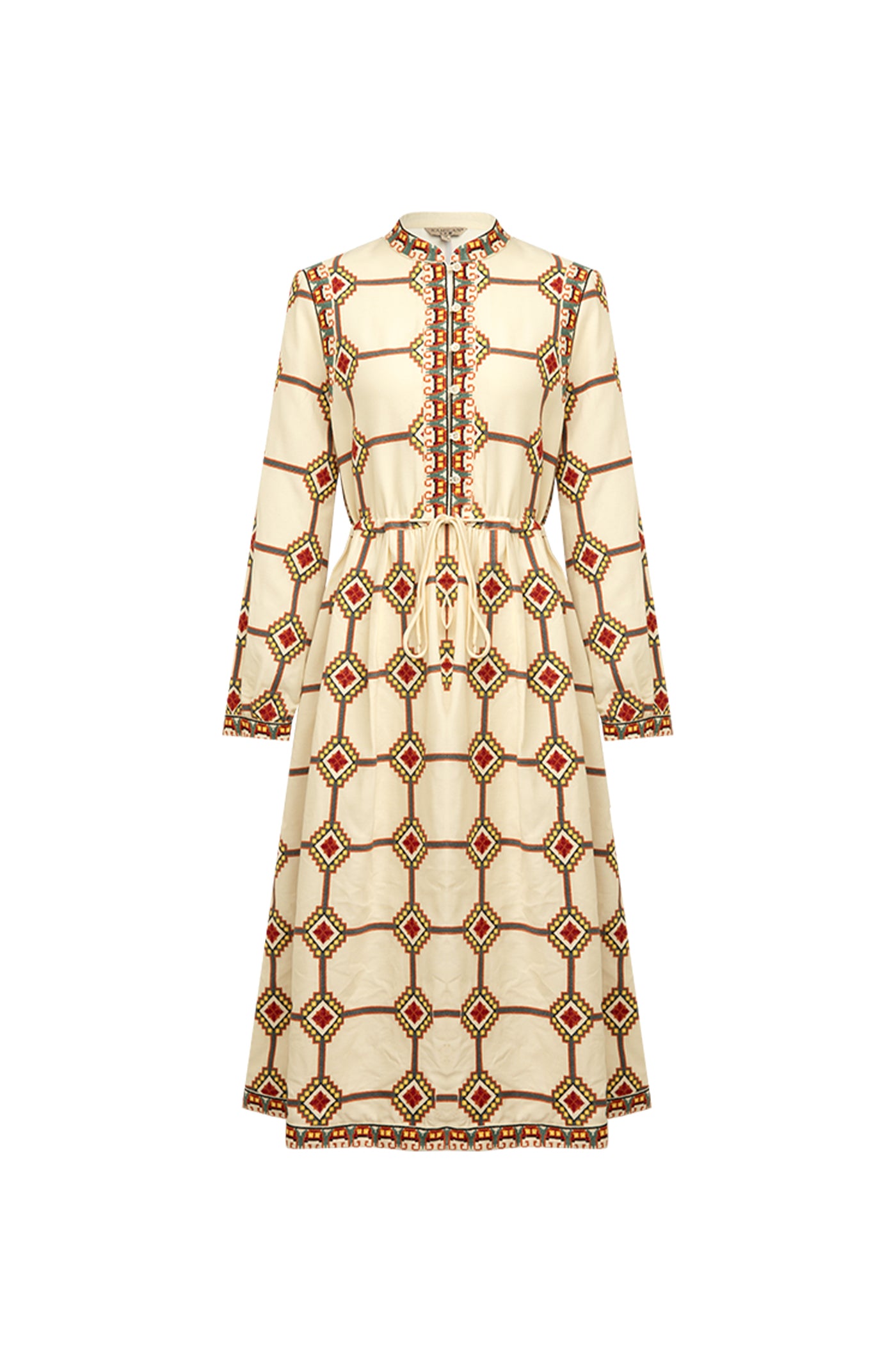 Camillo French small stand up collar high waisted dress for women in the spring of 2025, mid length embroidered A-line skirt