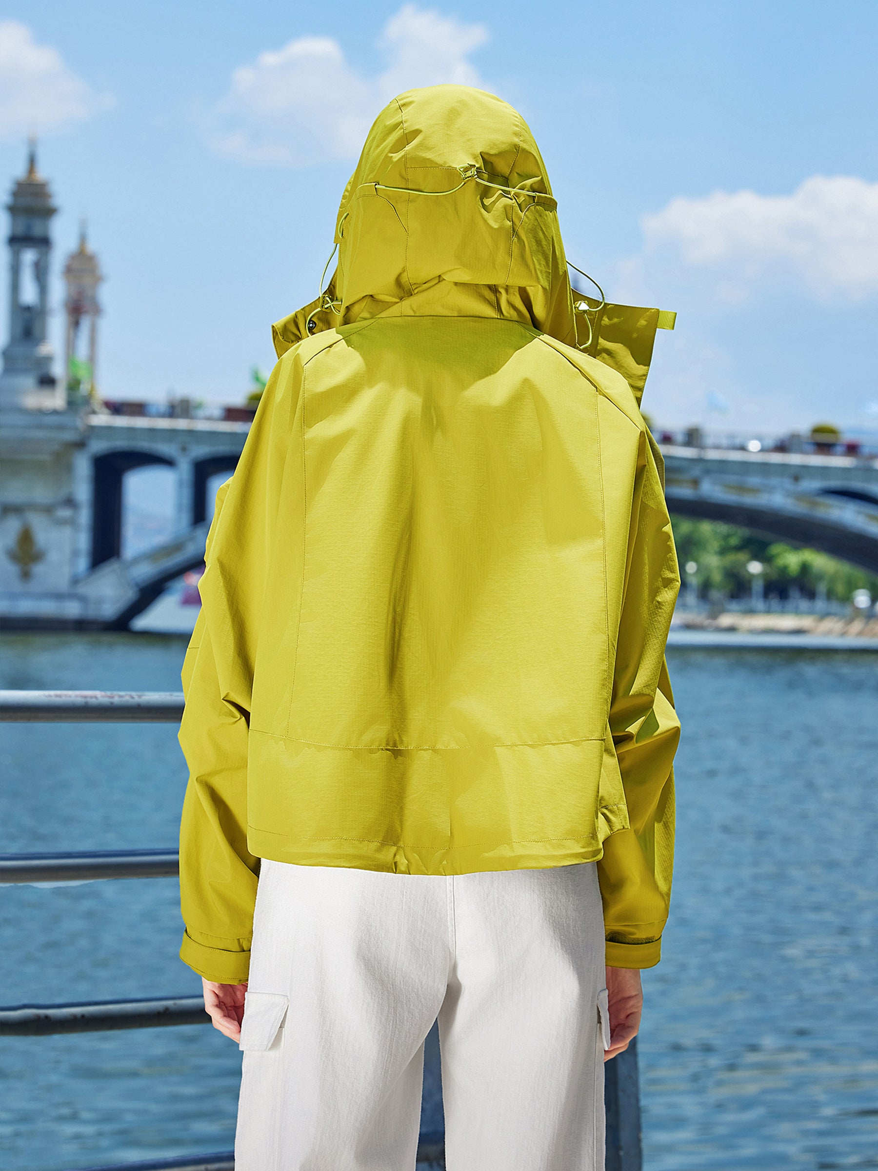 KAMILAN Women’s 2025 Fall Short Hooded Polyester Trench Coat Water-Repellent Casual Loose-Fit Jacket Olive Yellow