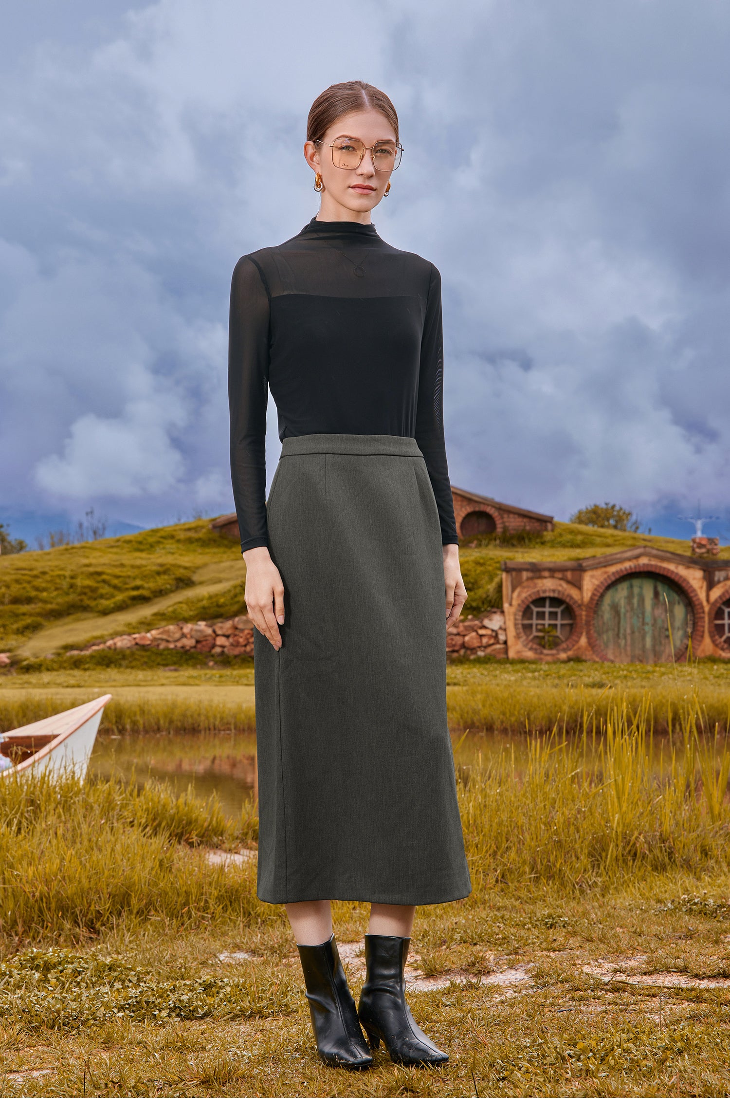 KAMILAN Shenxun Long-sleeved T-shirt with Collar for Women, 2025 Autumn New Style, Fashionable Mesh Underwear Design Top