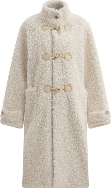 KAMILAN Women's Toggle Coat – 2025 Winter New Loose-Fit Mid-Length Warm Faux Fur Overcoat