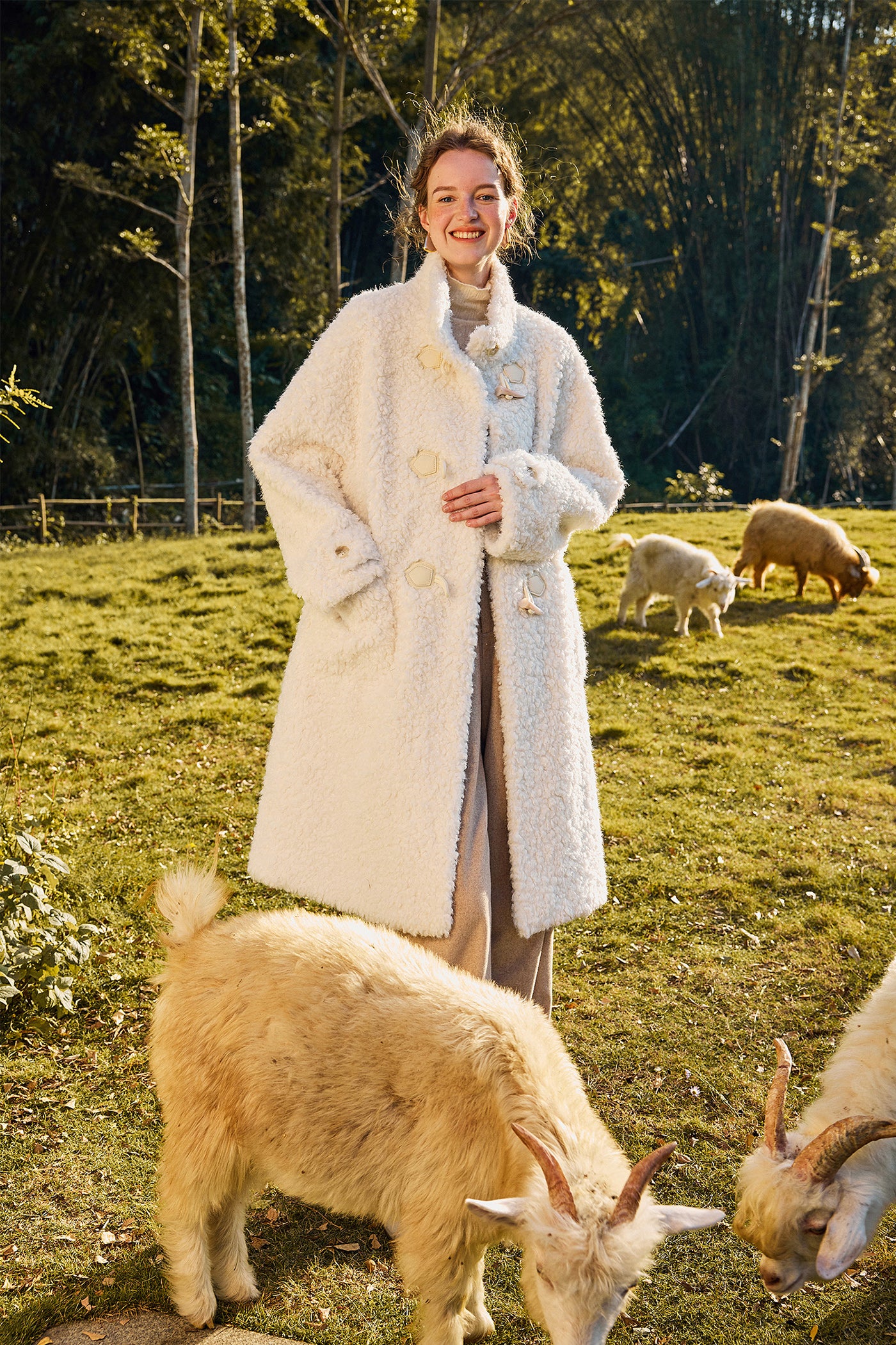 KAMILAN Women's Toggle Coat – 2025 Winter New Loose-Fit Mid-Length Warm Faux Fur Overcoat