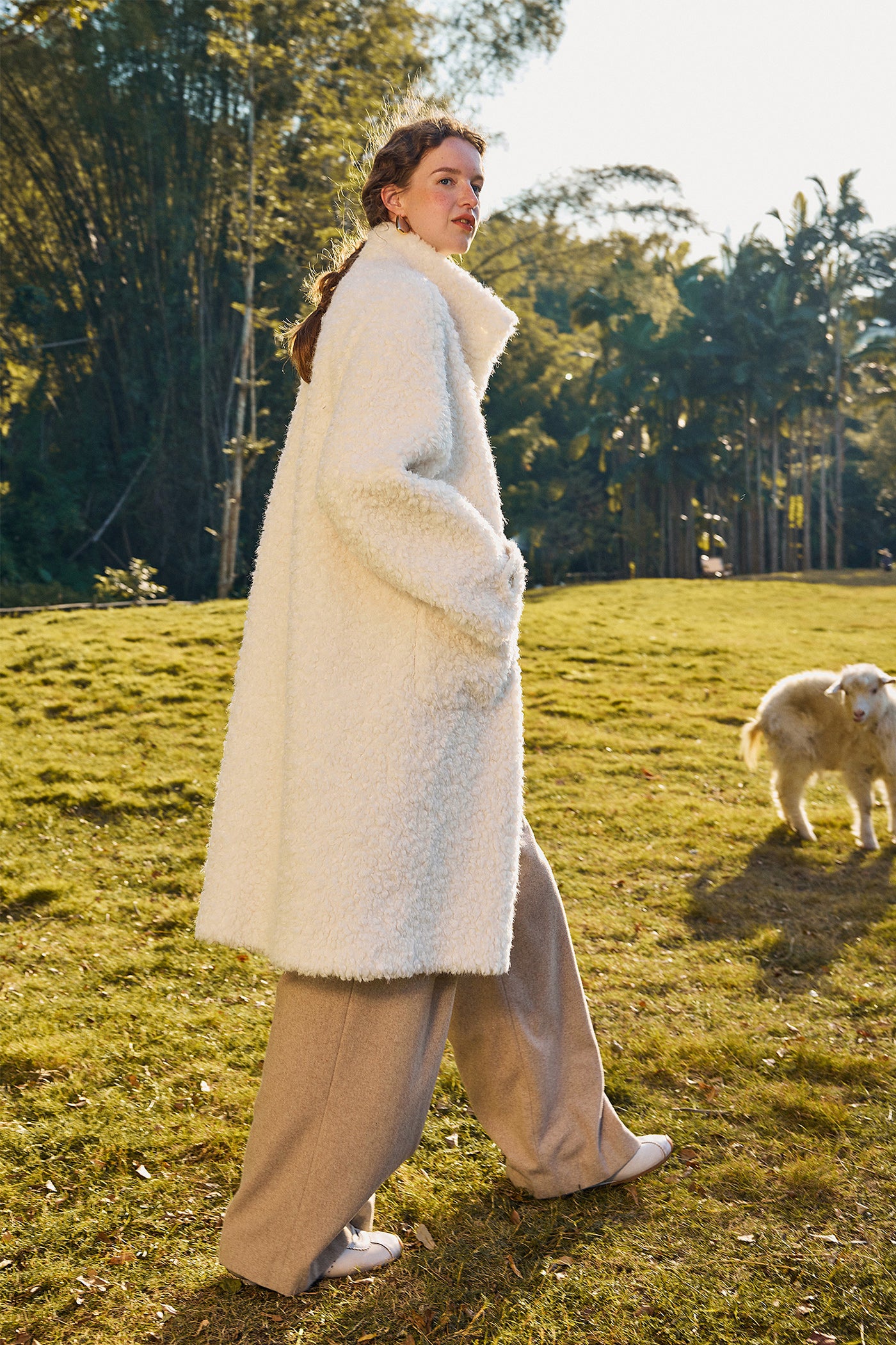 KAMILAN Women's Toggle Coat – 2025 Winter New Loose-Fit Mid-Length Warm Faux Fur Overcoat