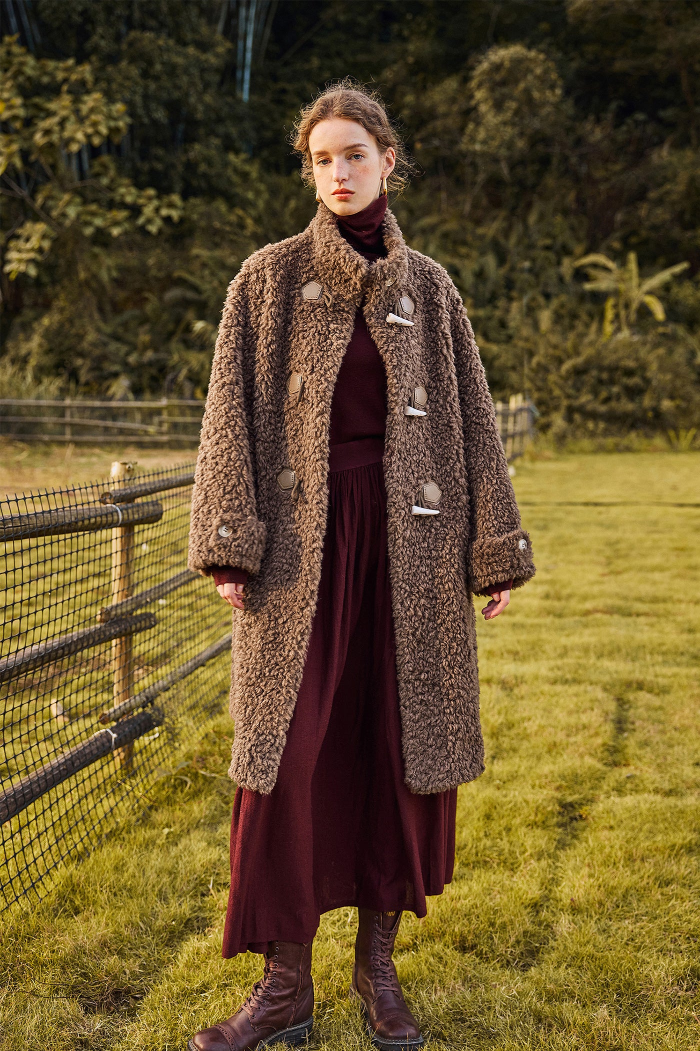 KAMILAN Women's Toggle Coat – 2025 Winter New Loose-Fit Mid-Length Warm Faux Fur Overcoat