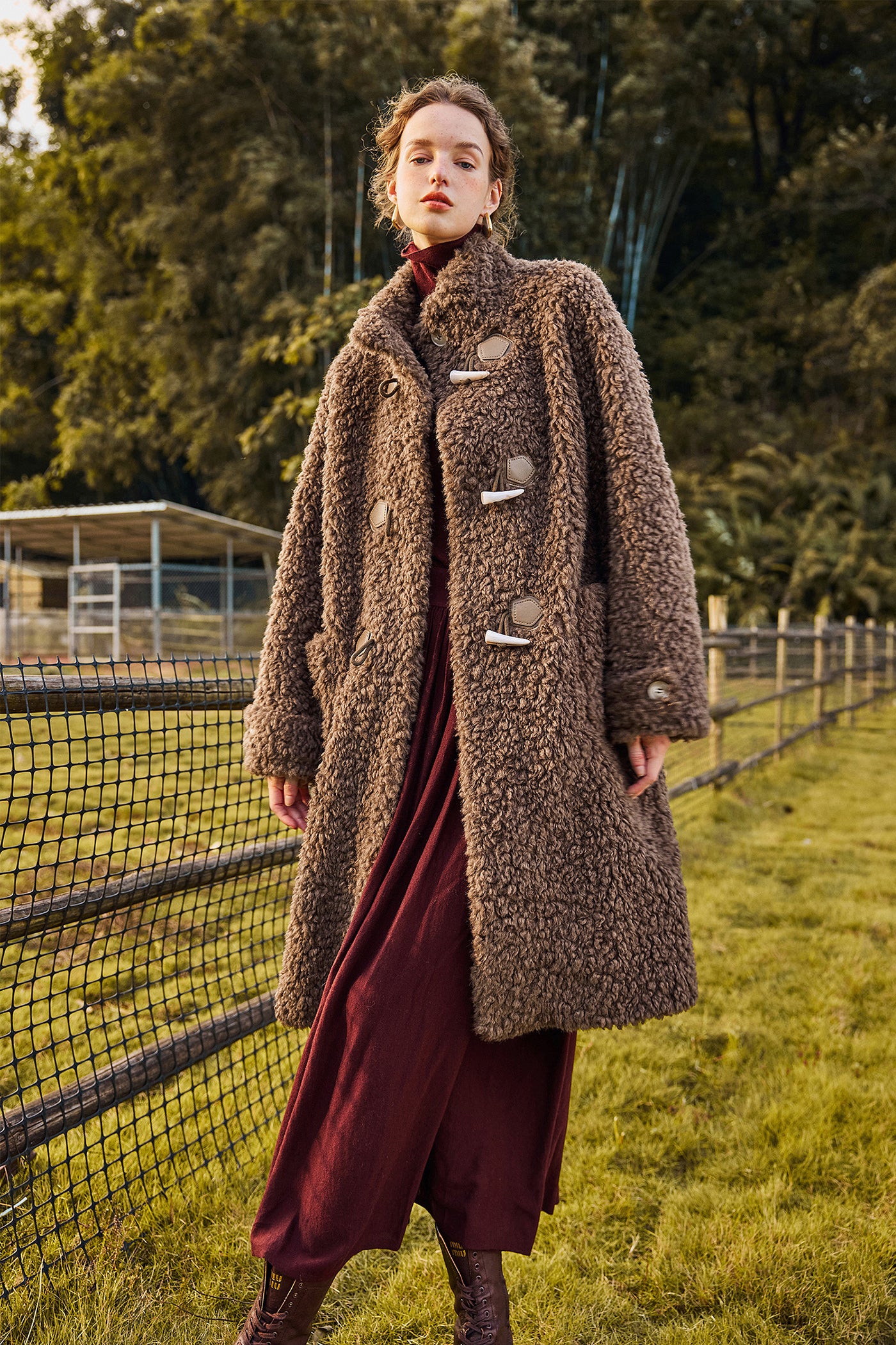 KAMILAN Women's Toggle Coat – 2025 Winter New Loose-Fit Mid-Length Warm Faux Fur Overcoat